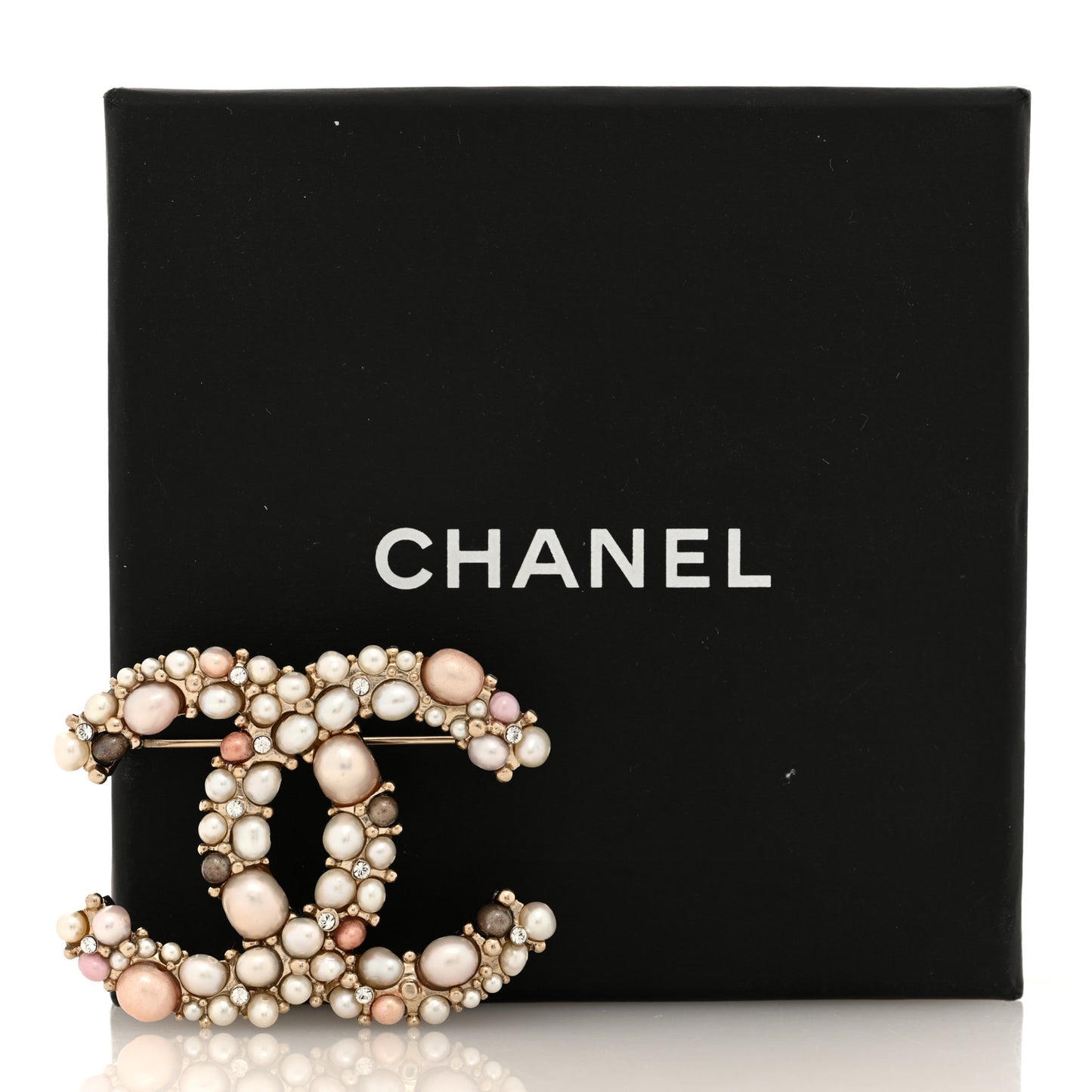 Pearl Crystal Mini CC Charms Brooch Light Gold Pink