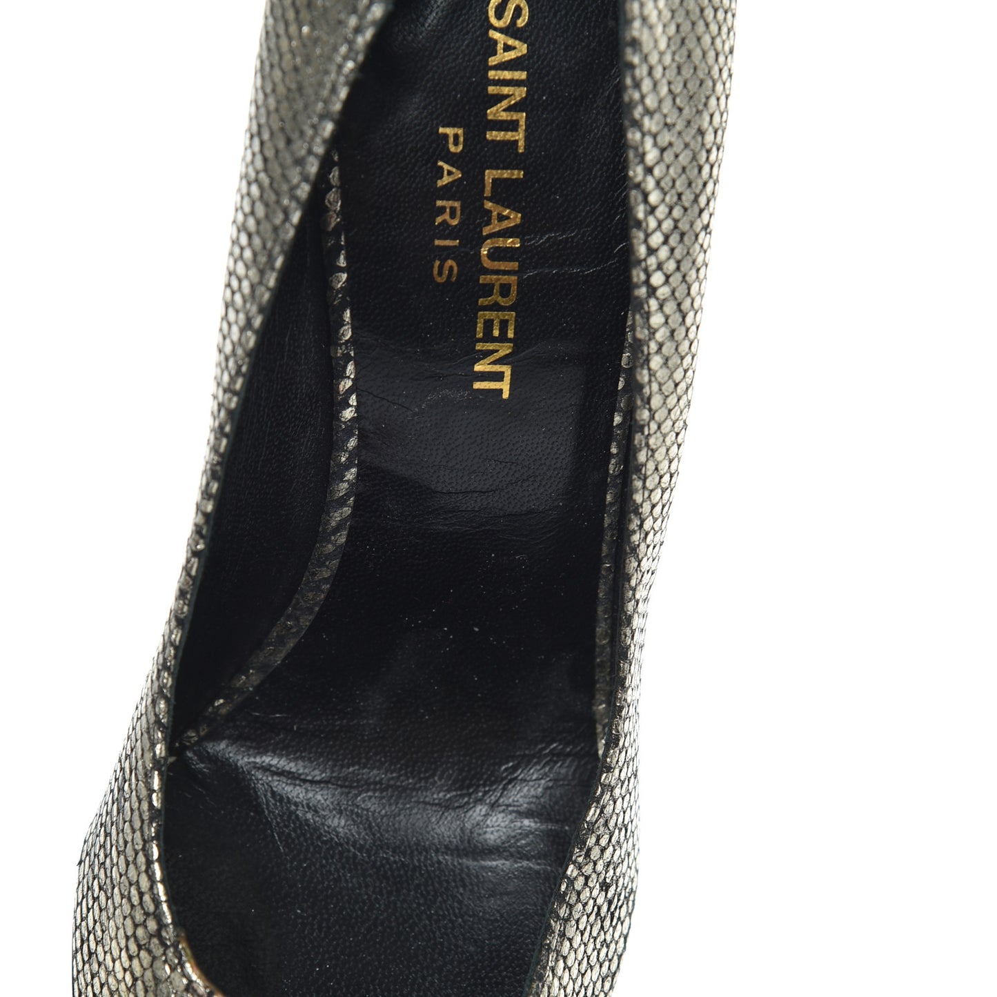 Metallic Snakeskin Embossed Calfskin Classic Paris 105 Pumps 36.5 Black Gold