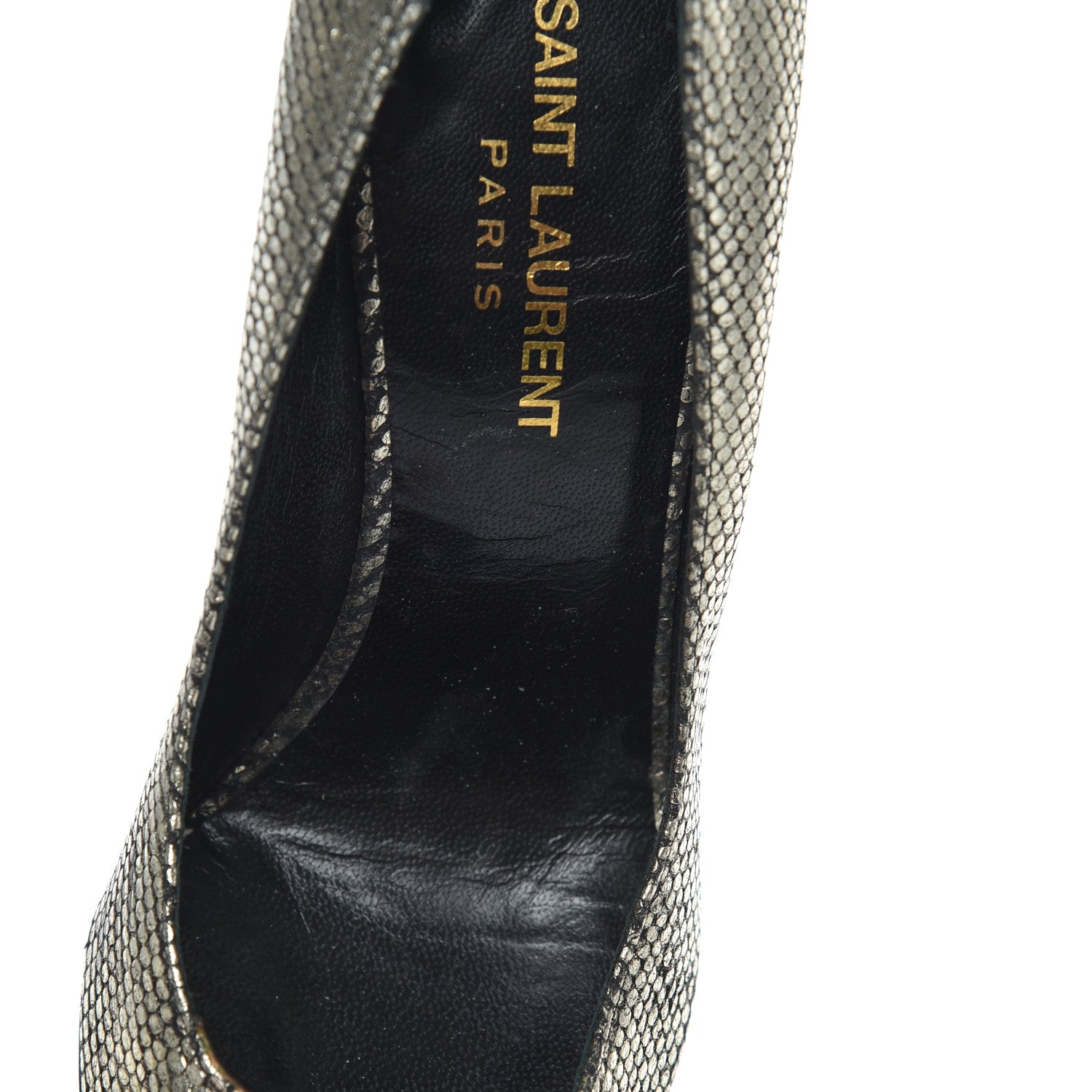 Saint Laurent Metallic Snakeskin Embossed Calfskin Classic Paris 105 Pumps 36.5 Black Gold 16 of 16