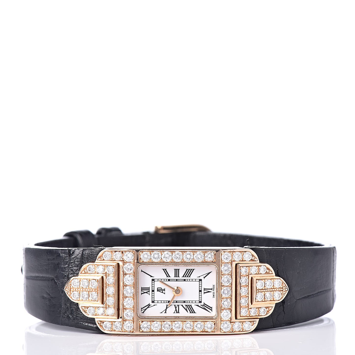 18K Rose Gold Crocodile Diamond 14.5mm Charleston Quartz Watch 67028OR.Z Z.A002XX.0 1