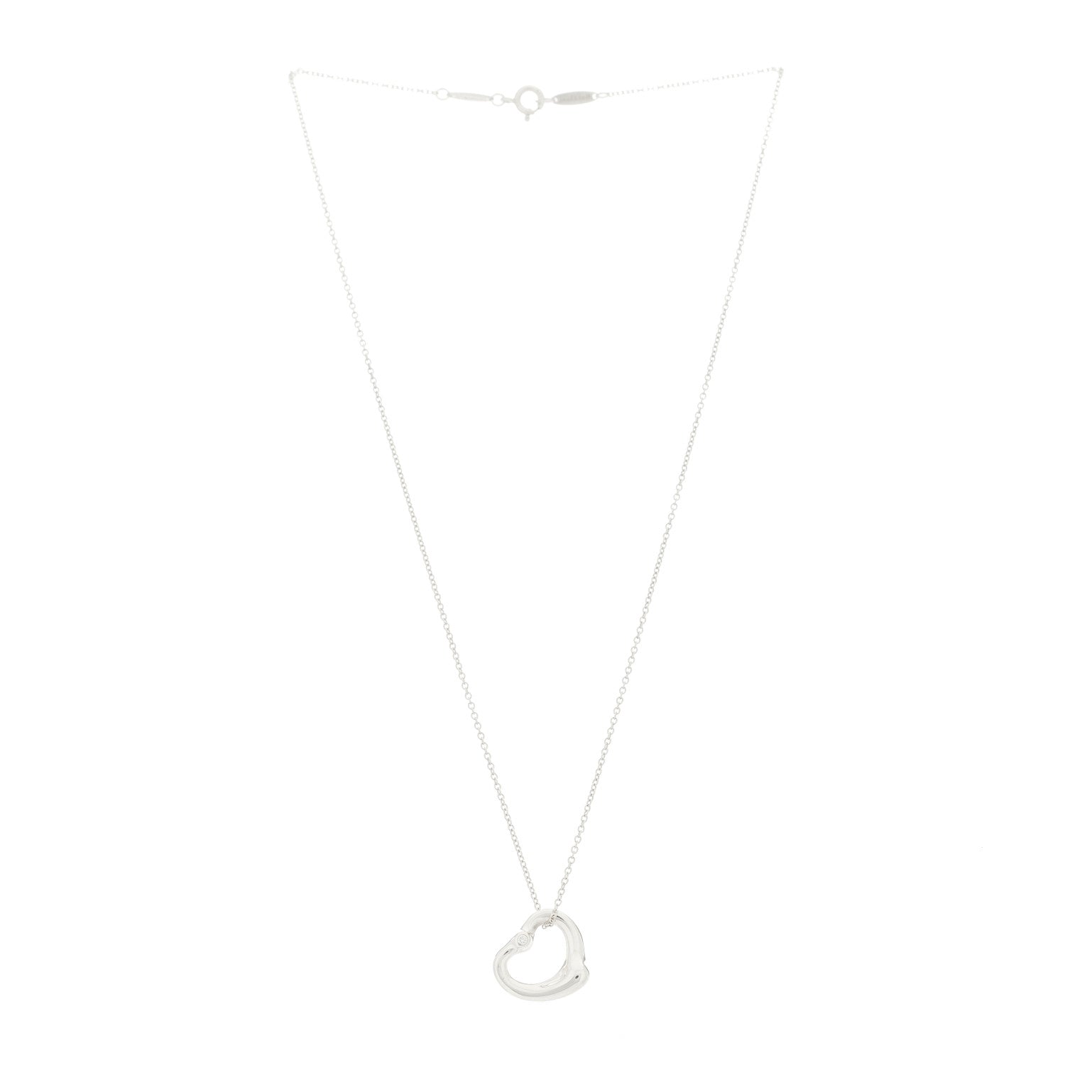 Tiffany Sterling Silver Diamond 16mm Elsa Peretti Open Heart Pendant Necklace 3 of 6