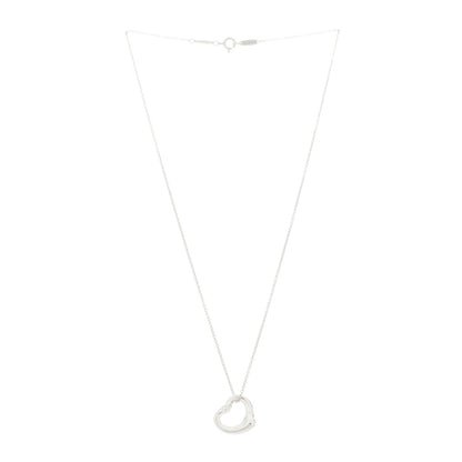 Tiffany Sterling Silver Diamond 16mm Elsa Peretti Open Heart Pendant Necklace 3 of 6