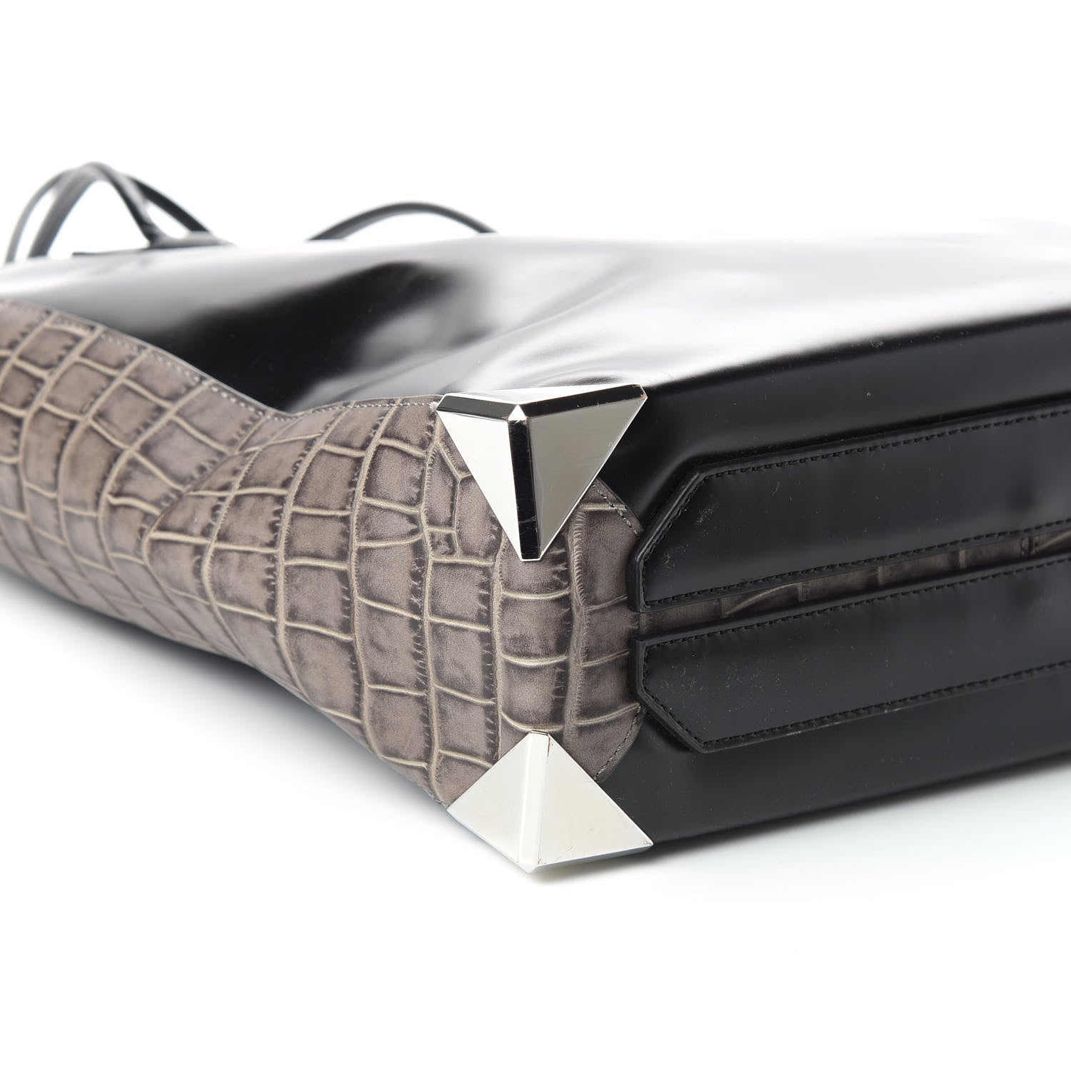 Alexander Wang Calfskin Crocodile Embossed Prisma Skeletal Tote Black Silver Hardware 6 of 9