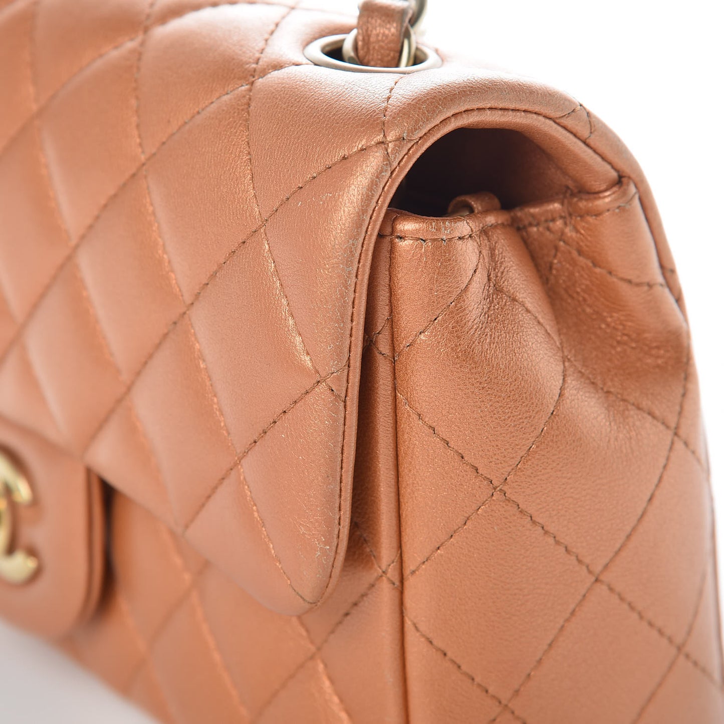 Metallic Lambskin Quilted Mini Rectangular Flap Copper