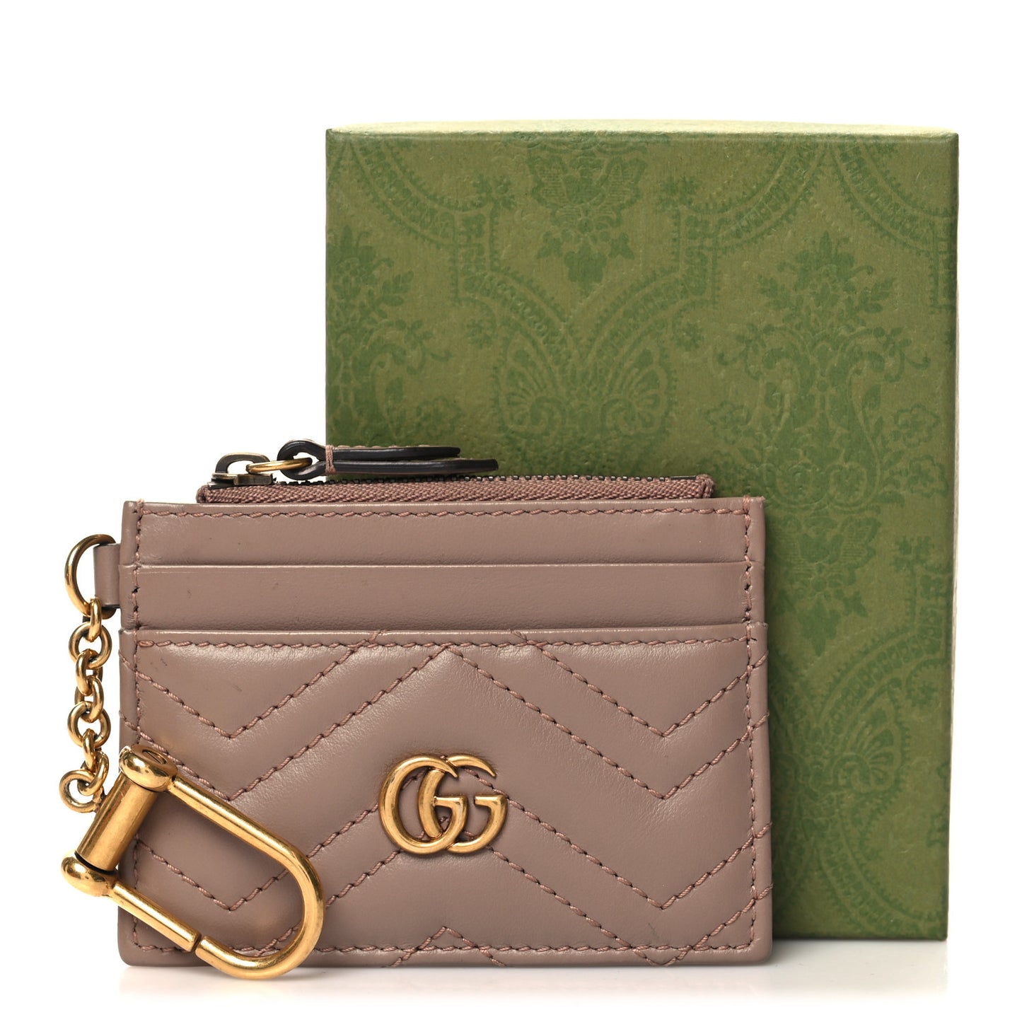 Calfskin Matelasse GG Marmont Key Case Card Holder Porcelain Rose