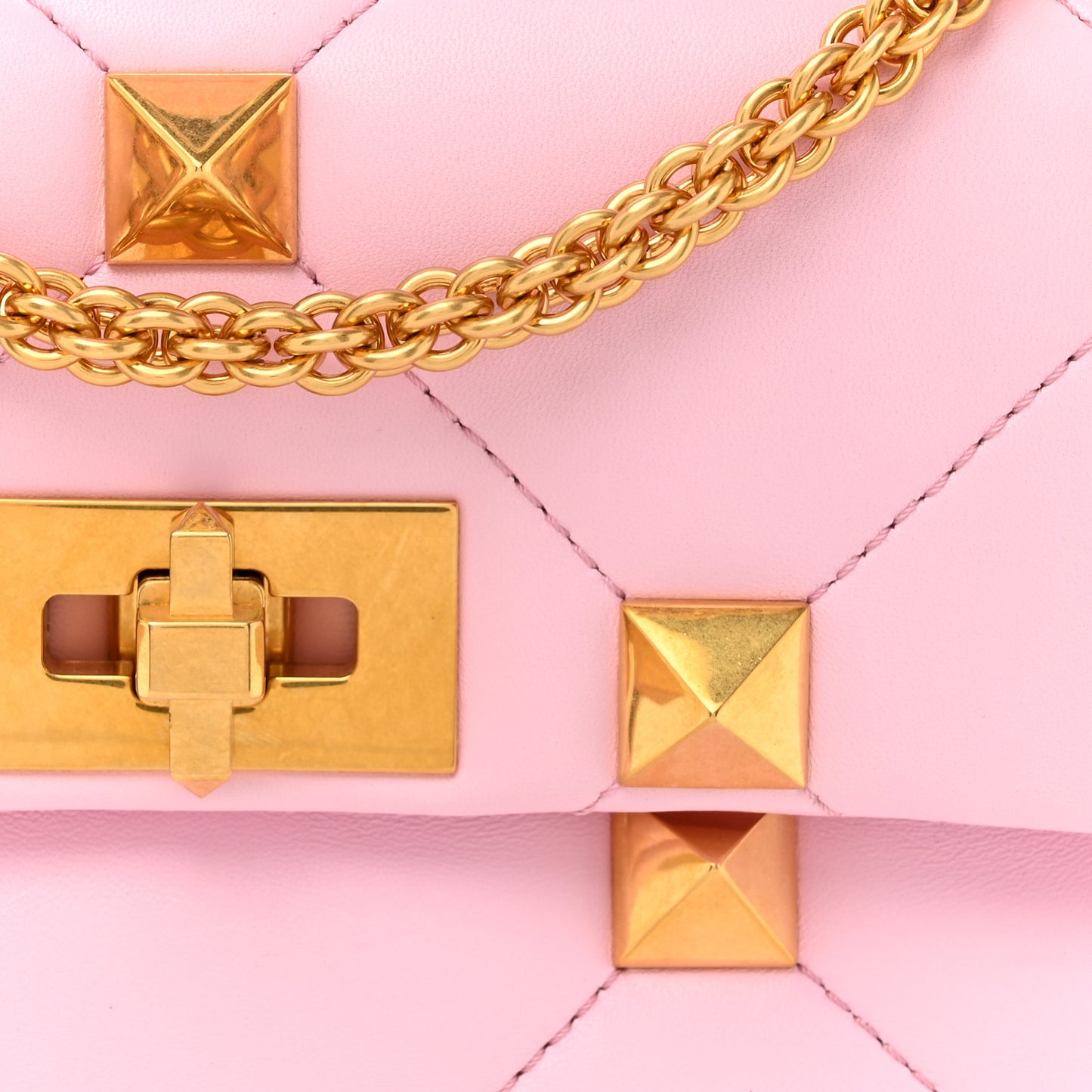 Nappa Medium Roman Stud Shoulder Bag Pink Borealis