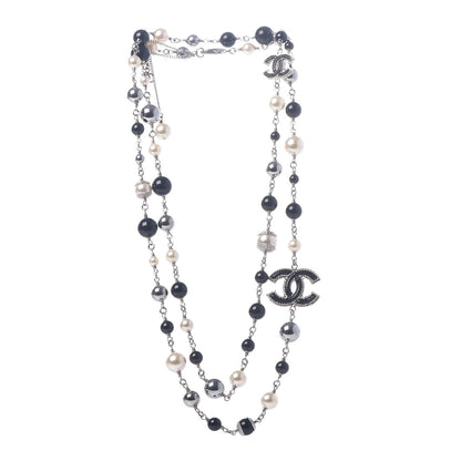 Chanel Pearl Beaded Enamel CC Long Necklace Silver 3 of 5
