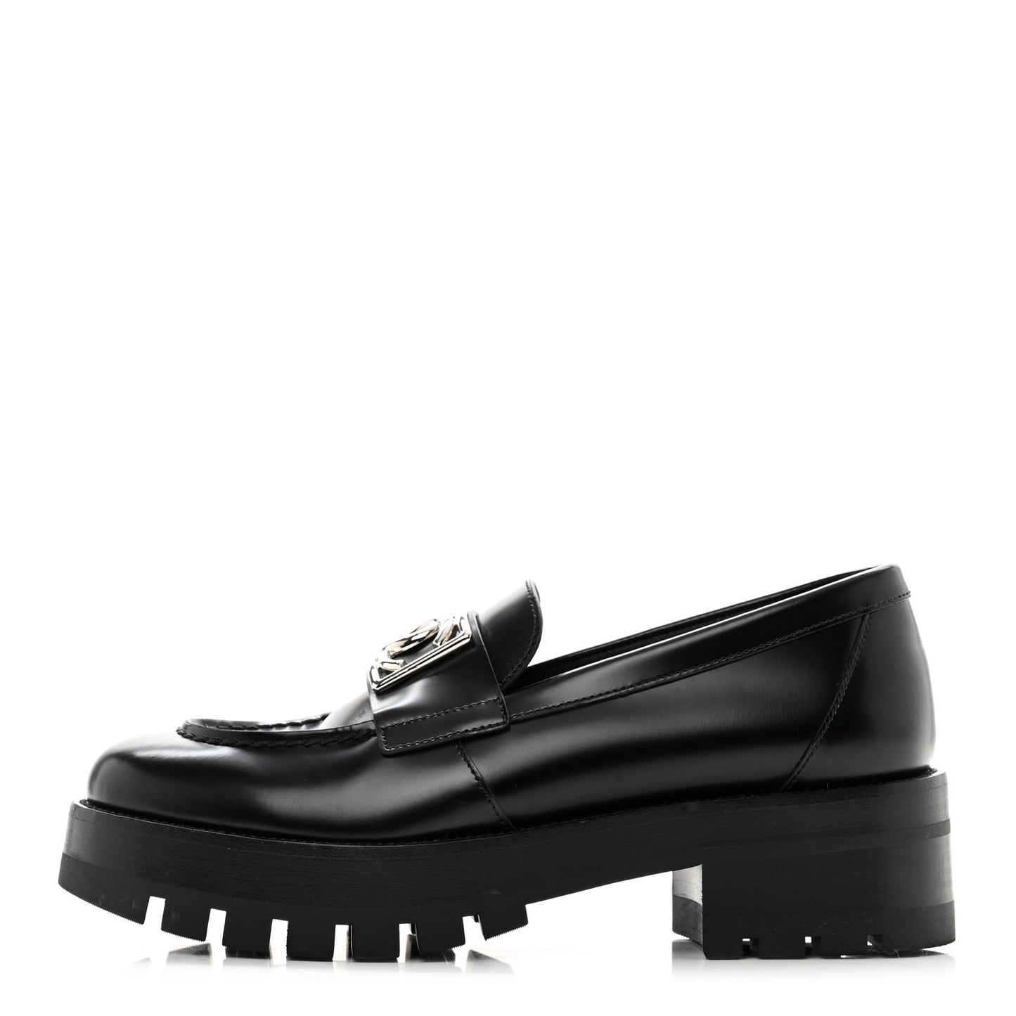 Calfskin Metal CC Loafers 36.5 Black