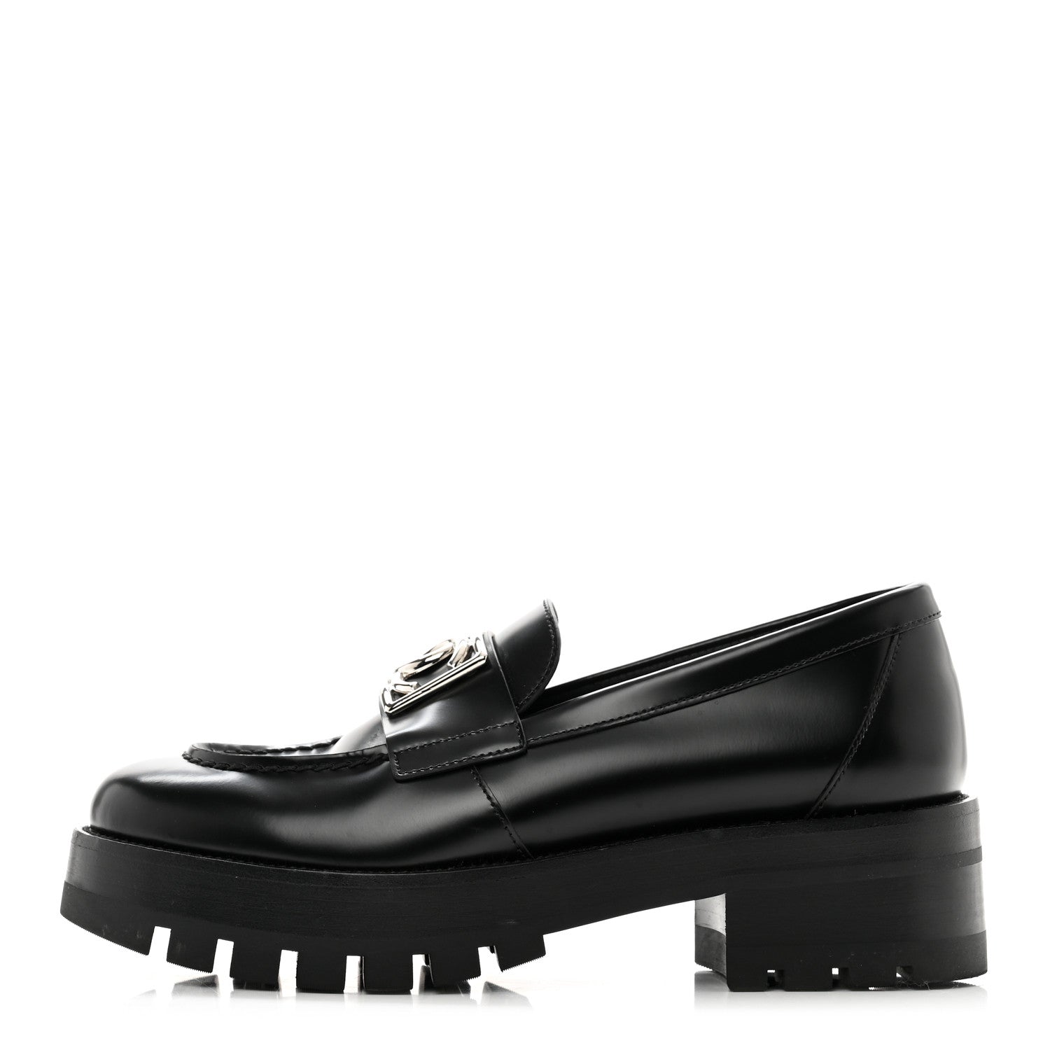 Chanel Calfskin Metal CC Loafers 36.5 Black 1 of 8
