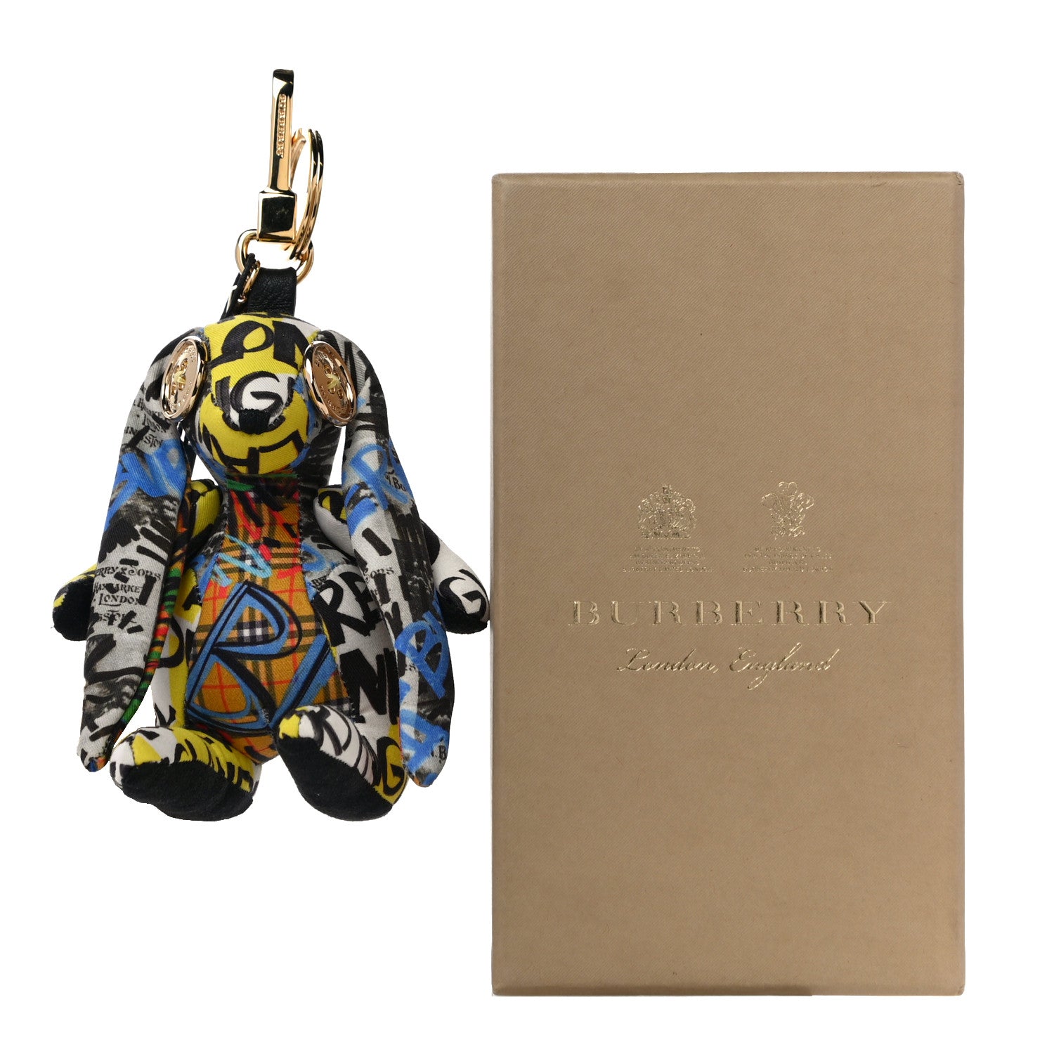 Burberry Cotton Graffiti Print Vera The Hare Bag Charm Yellow Multi 5 of 5