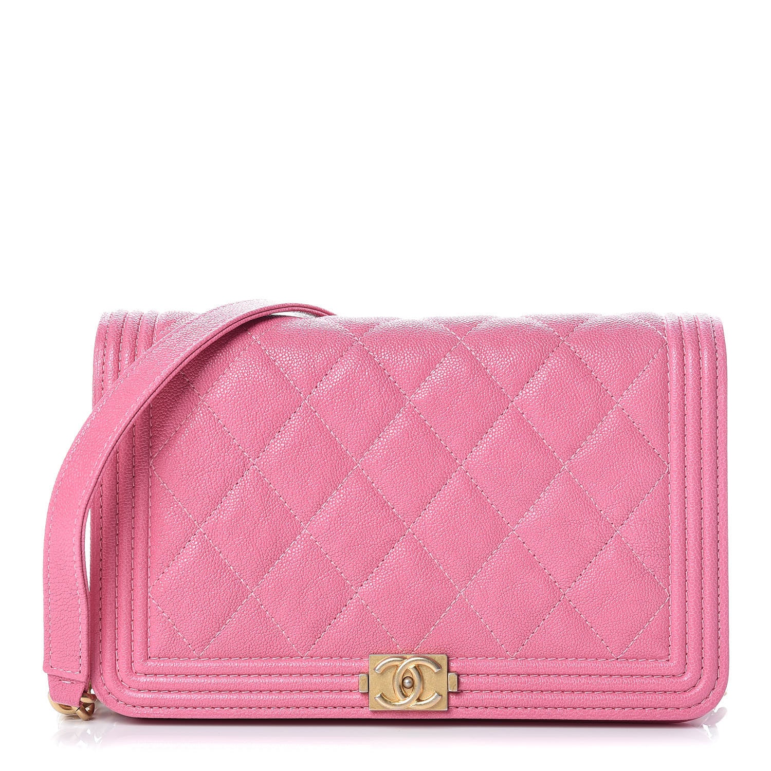 Chanel Caviar Quilted Boy Wallet On Chain WOC Pink 1 of 12