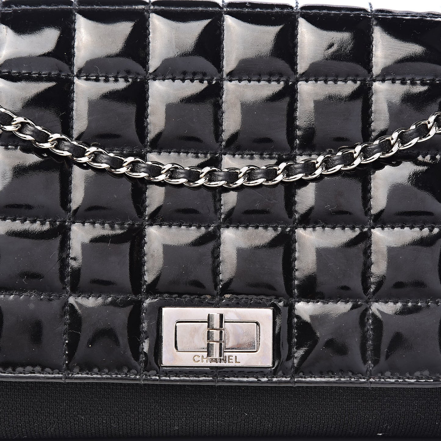Toile Patent Chocolate Bar Accordion Mademoiselle Flap Black