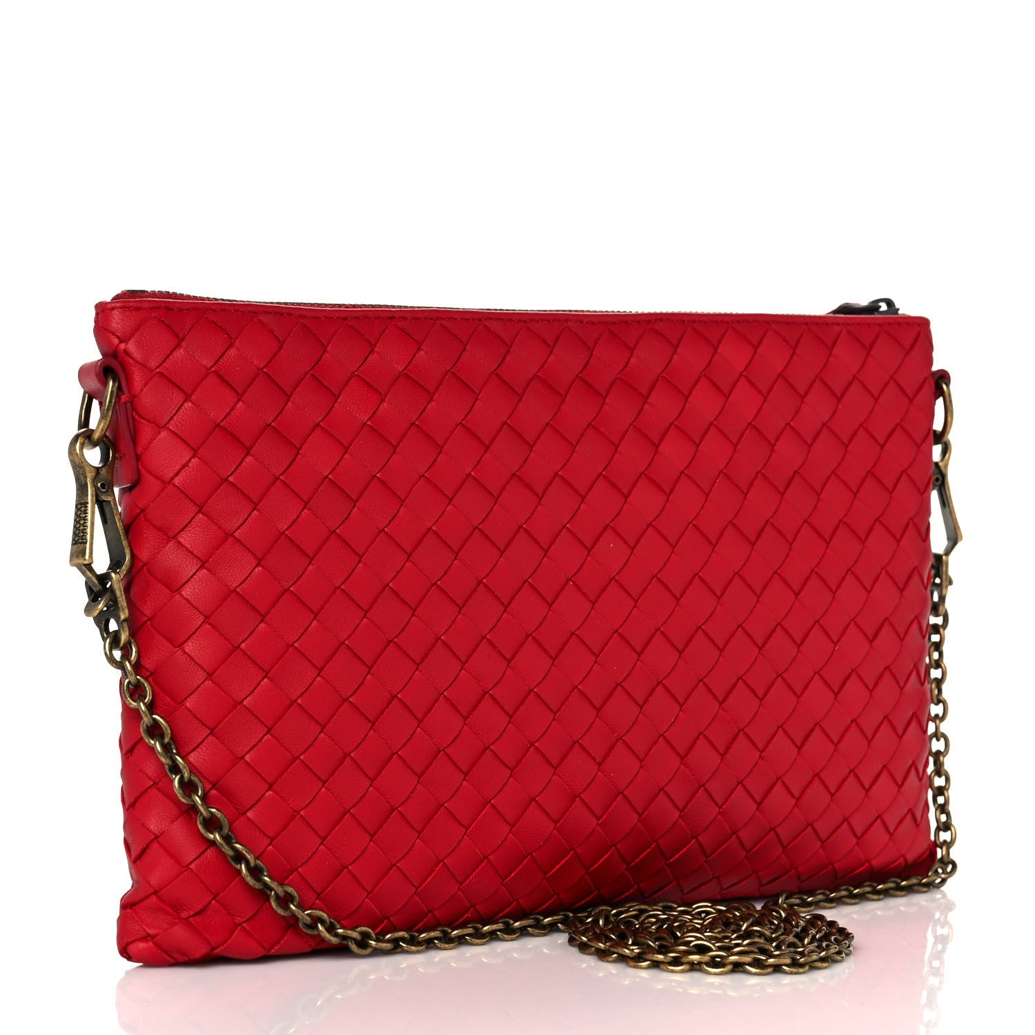 Bottega Veneta Nappa Intrecciato Biletto Chain Crossbody Red 2 of 8