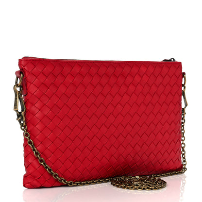 Bottega Veneta Nappa Intrecciato Biletto Chain Crossbody Red 2 of 8