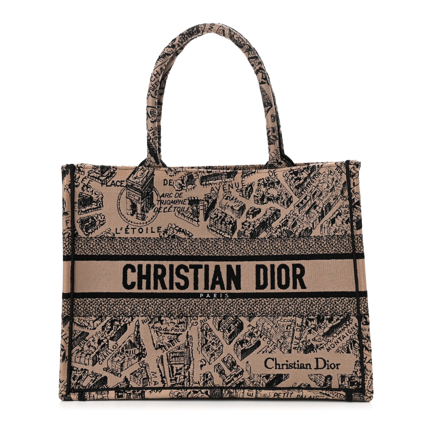 Canvas Embroidered Medium Plan De Paris Book Tote Beige Multi