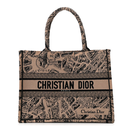 Christian Dior Canvas Embroidered Medium Plan De Paris Book Tote Beige Multi 1 of 10
