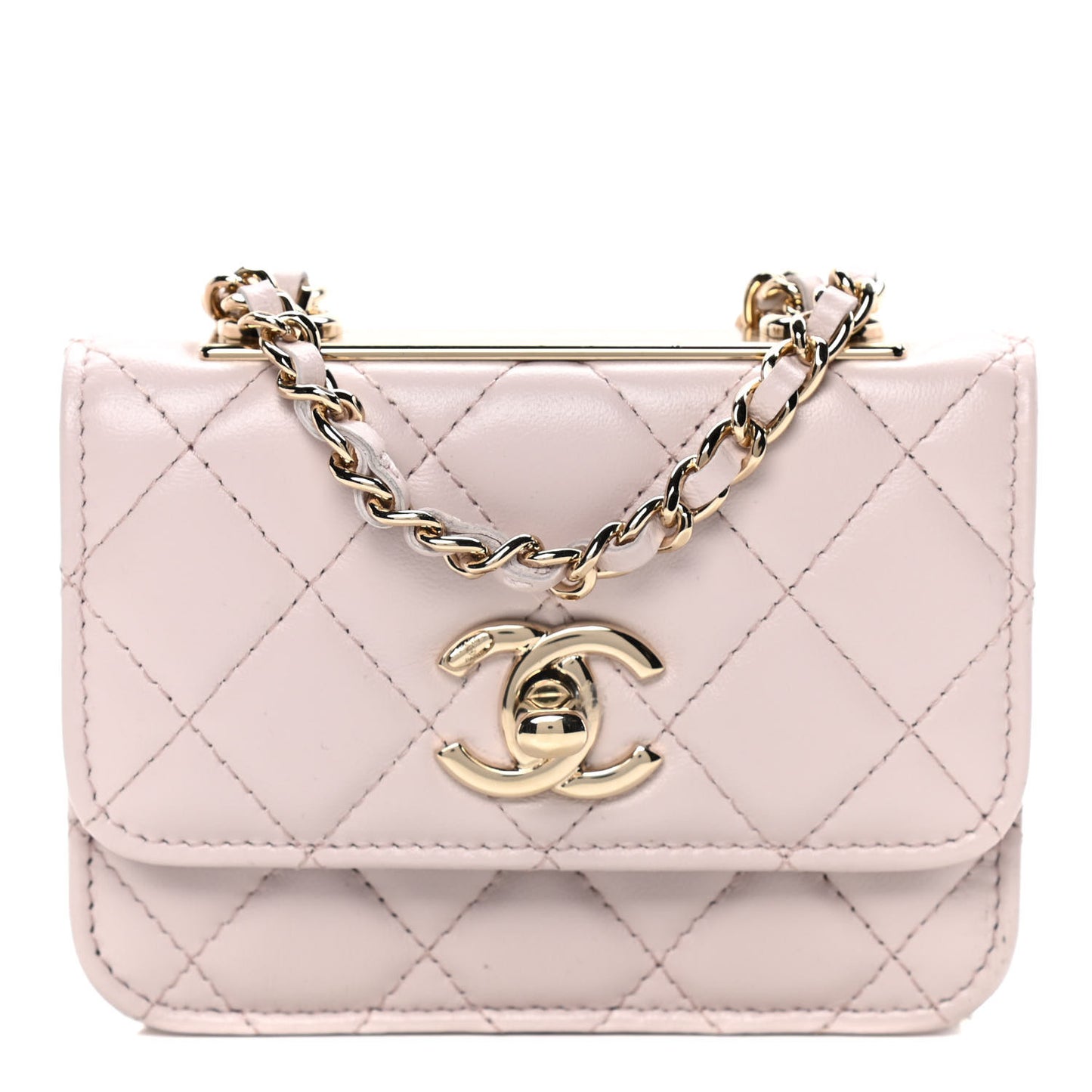 Lambskin Quilted Trendy CC Card Holder On Chain Light Pink