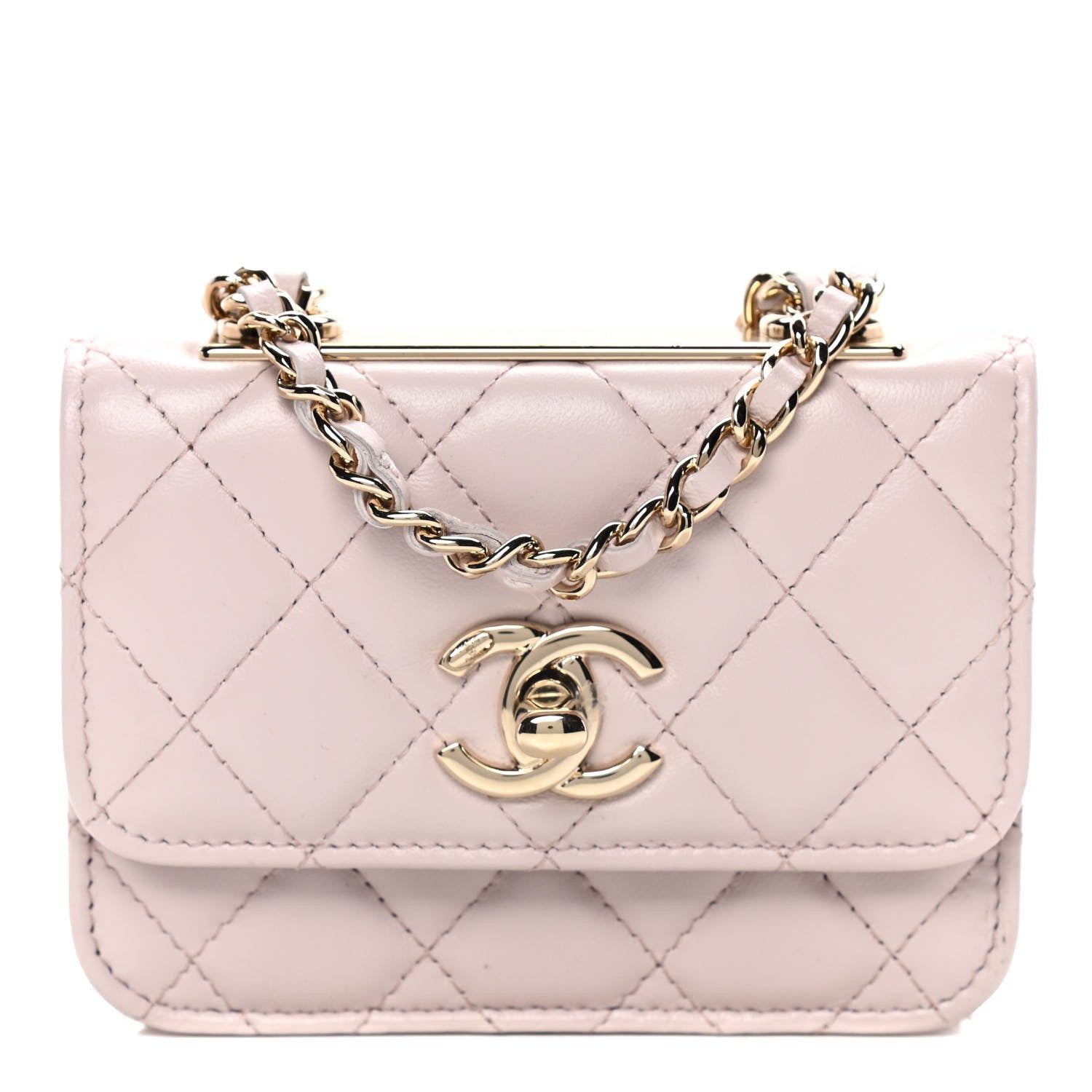 Chanel Lambskin Quilted Trendy CC Card Holder On Chain Light Pink 17 of 26