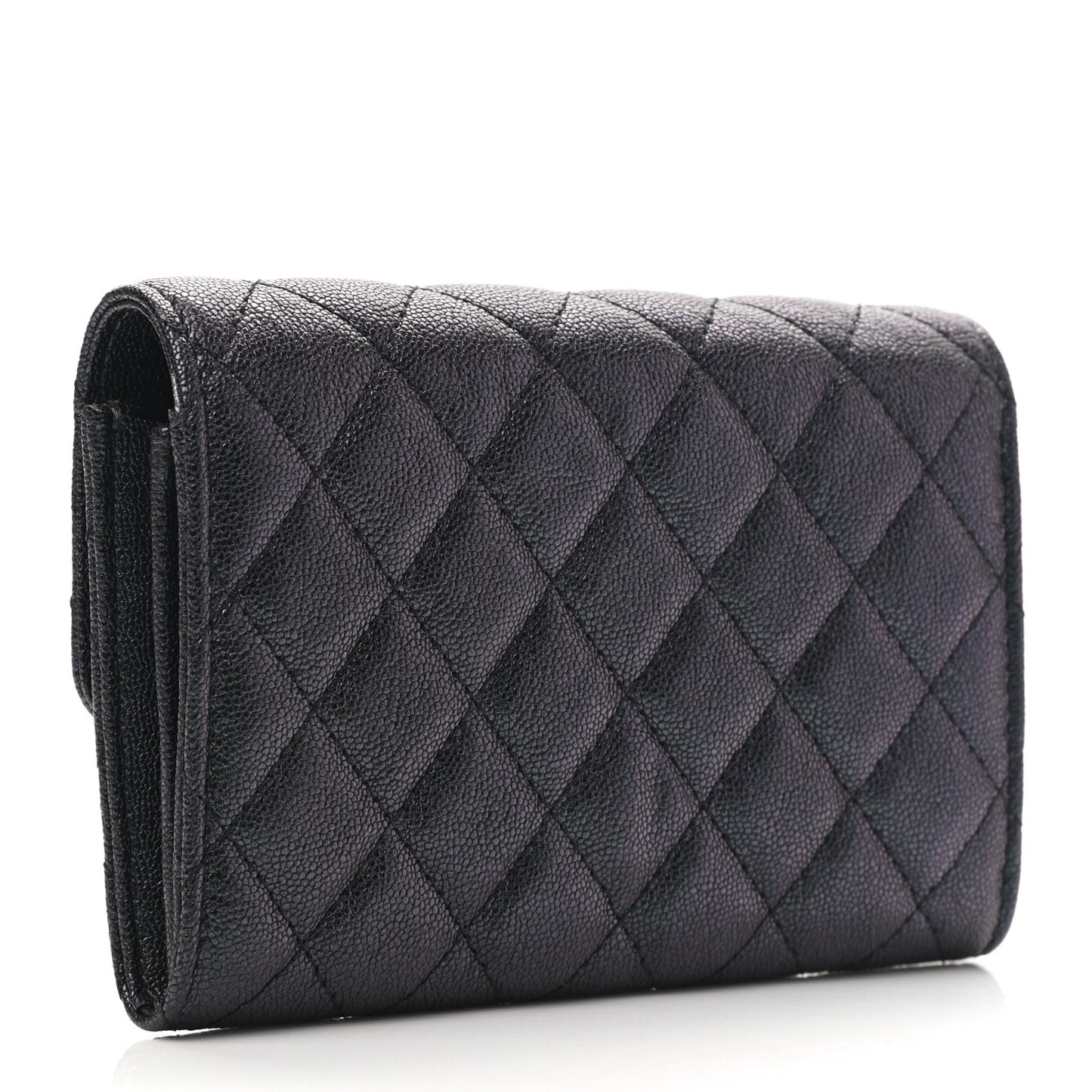 Iridescent Caviar Quilted Medium Flap Wallet Black