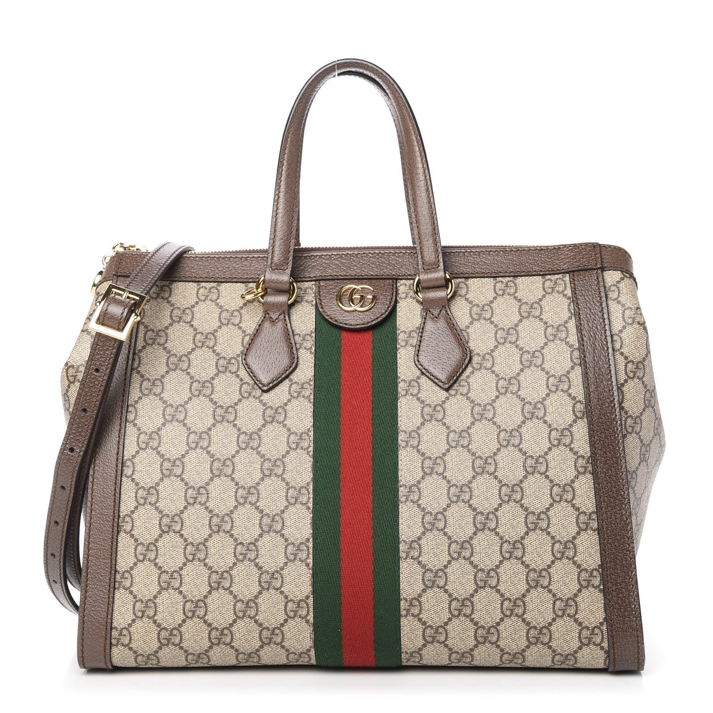 GG Supreme Monogram Web Medium Ophidia Tote Bag Brown