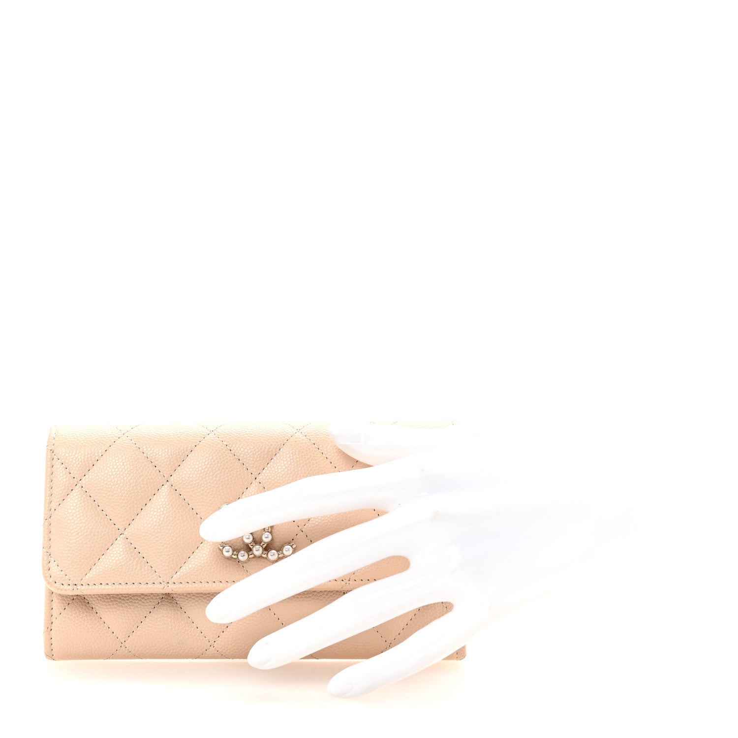Chanel Caviar Pearl Quilted Coco Candy Wallet Beige 2 of 9