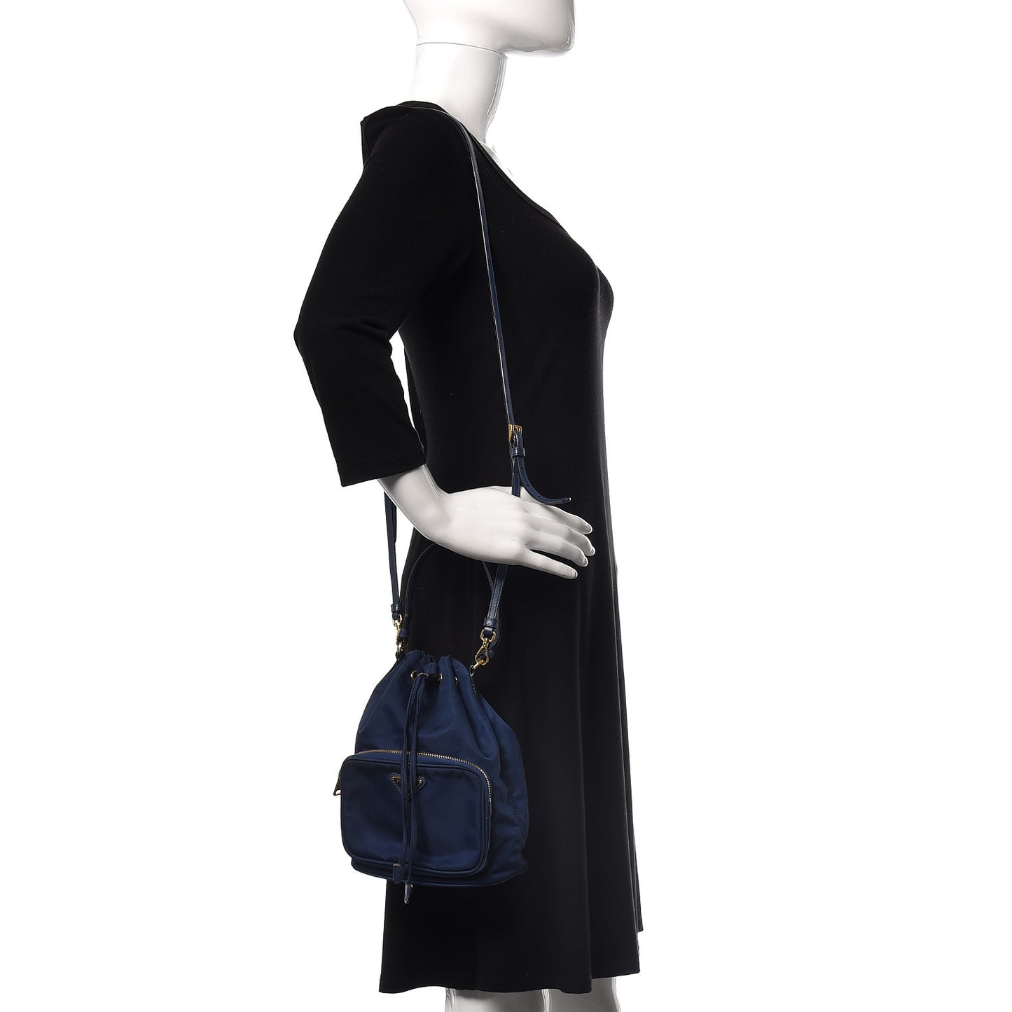 Saffiano Tessuto Nylon Mini Bucket Crossbody Bag Royal