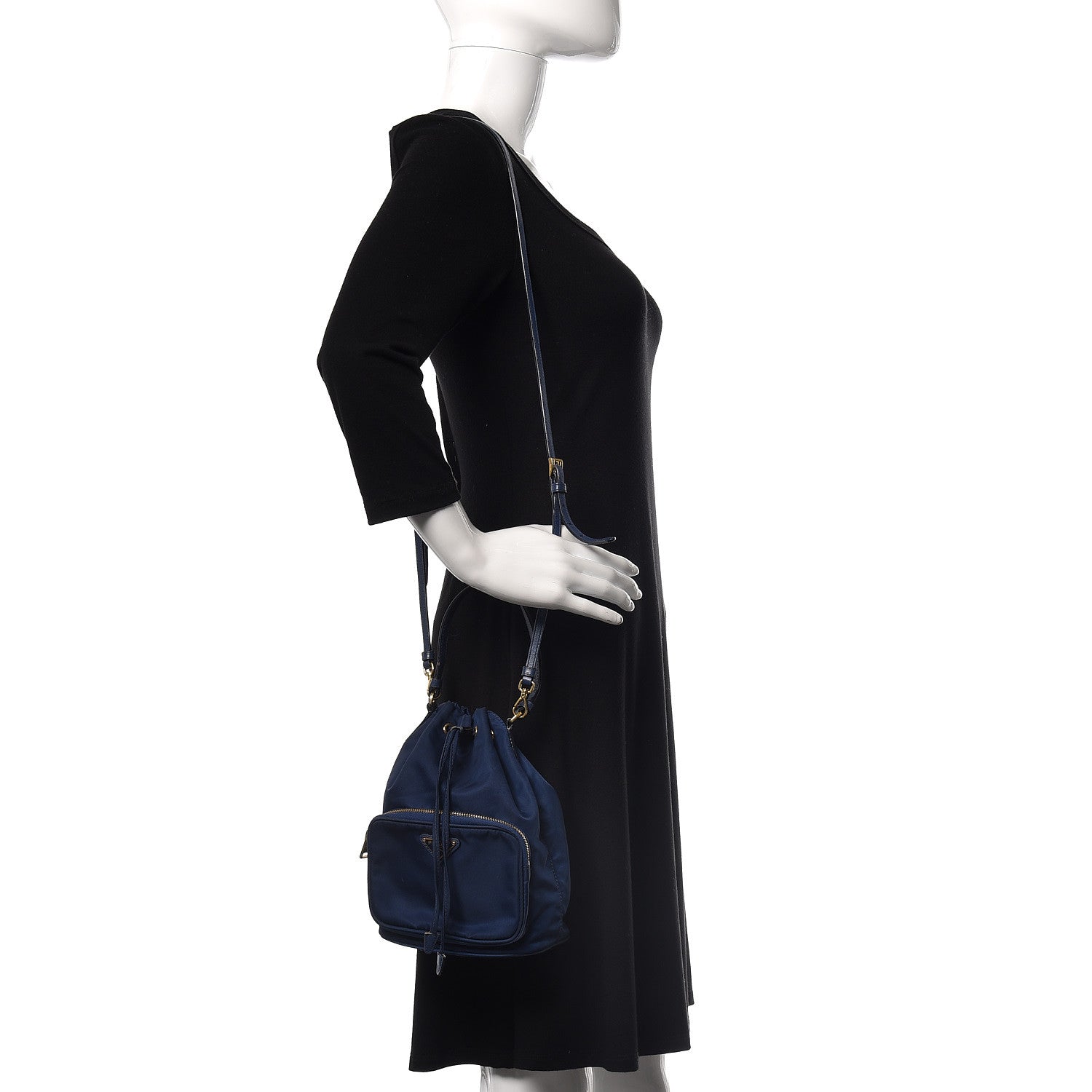 Prada Saffiano Tessuto Nylon Mini Bucket Crossbody Bag Royal 2 of 12