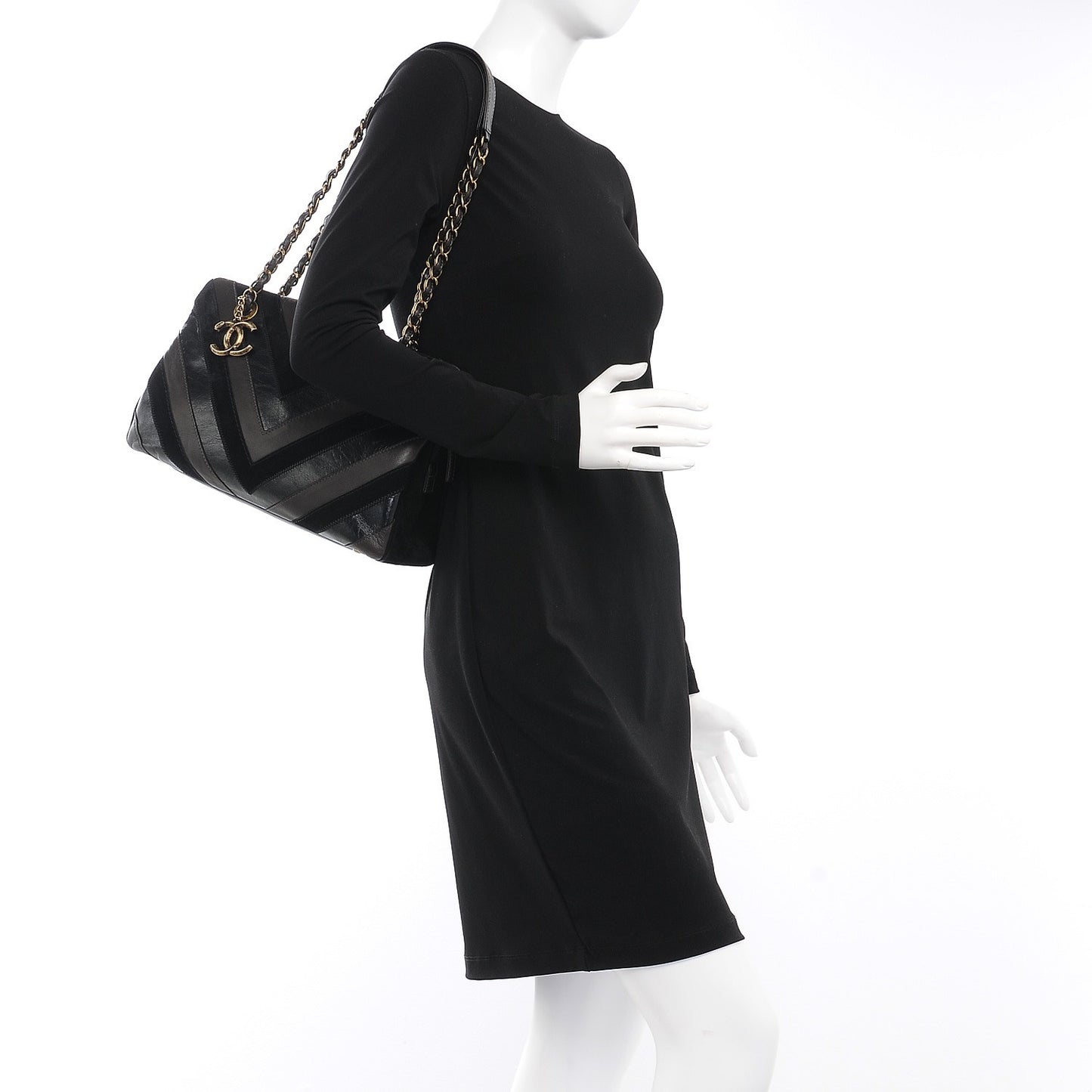 Suede Lambskin Glazed Calfskin Lady Vintage Tote Black