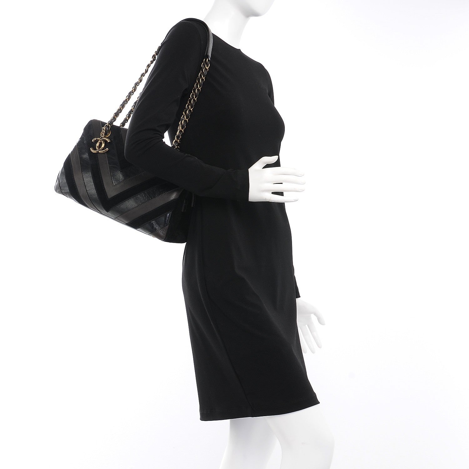 Chanel Suede Lambskin Glazed Calfskin Lady Vintage Tote Black 2 of 7