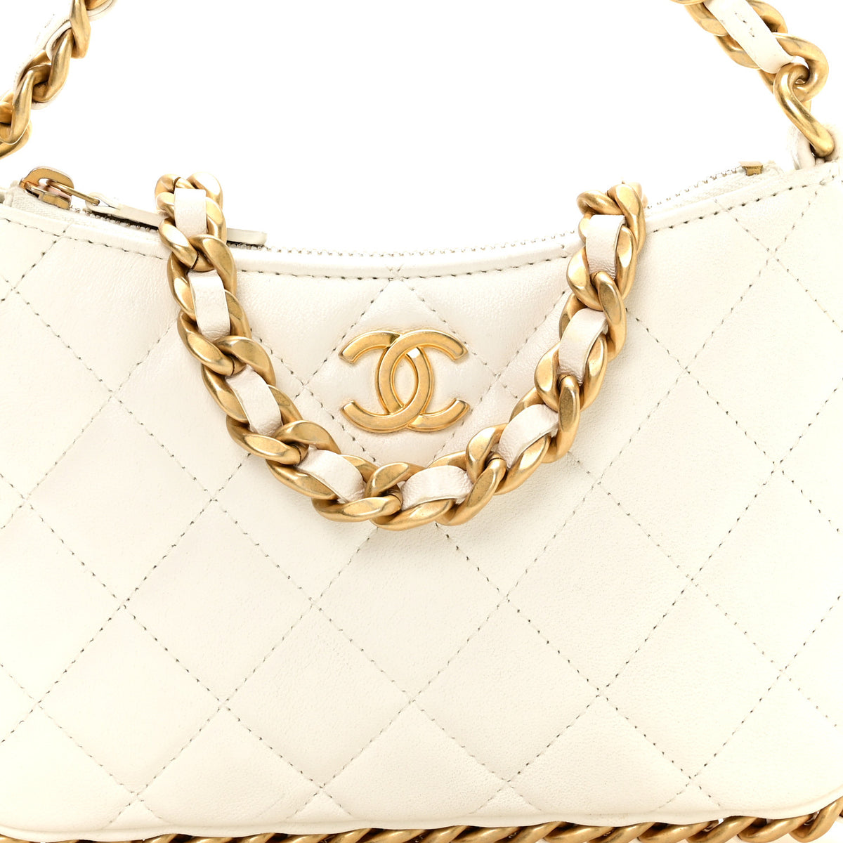 Chanel Shiny Crumpled Lambskin Quilted Trendy Chain Around Hobo White 8 of 10