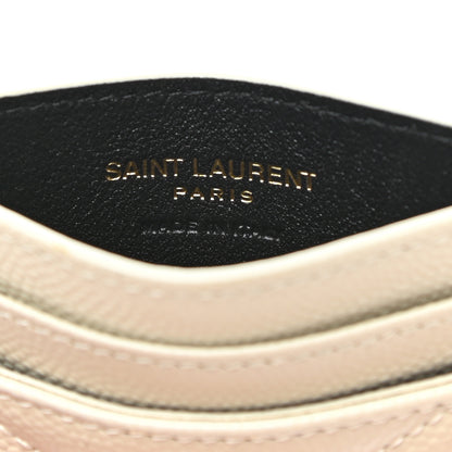 Saint Laurent Grain De Poudre Matelasse Chevron Monogram Credit Card Case Sea Salt 6 of 8