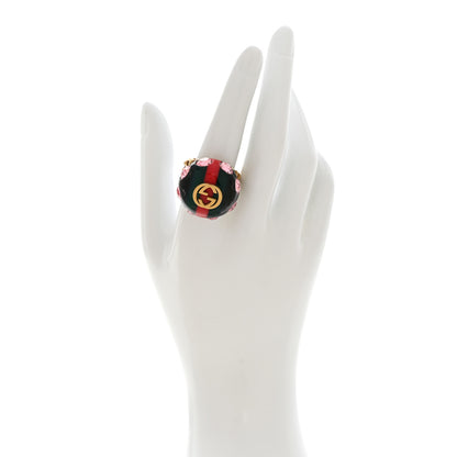 Gucci Crystal Resin Sylvie Vintage Web Ring M Green Red 2 of 5