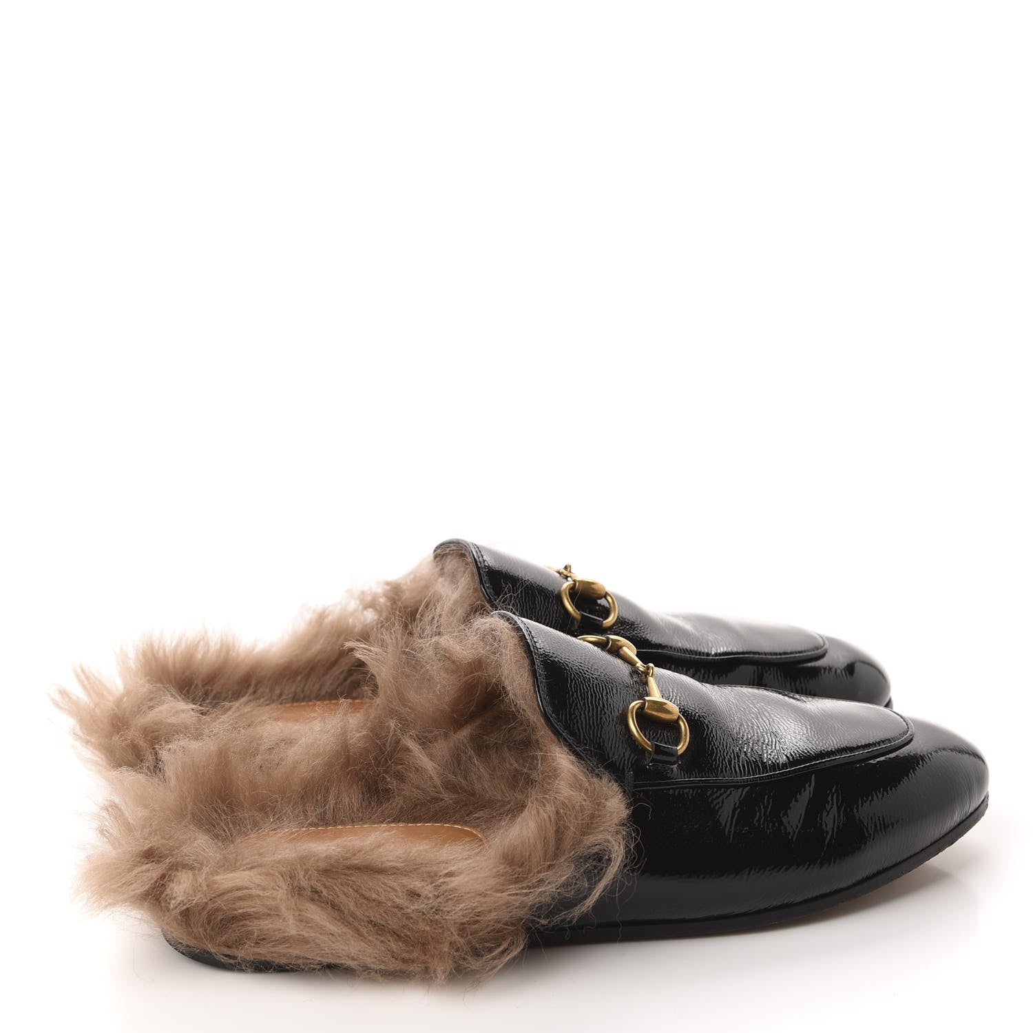 Gucci Patent Fur Womens Princetown Slippers 37 Black Natural 4 of 10