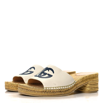 Gucci Malaga Kid Lifford Calfskin GG Mid Heel Slide 37 White Blue 4 of 10