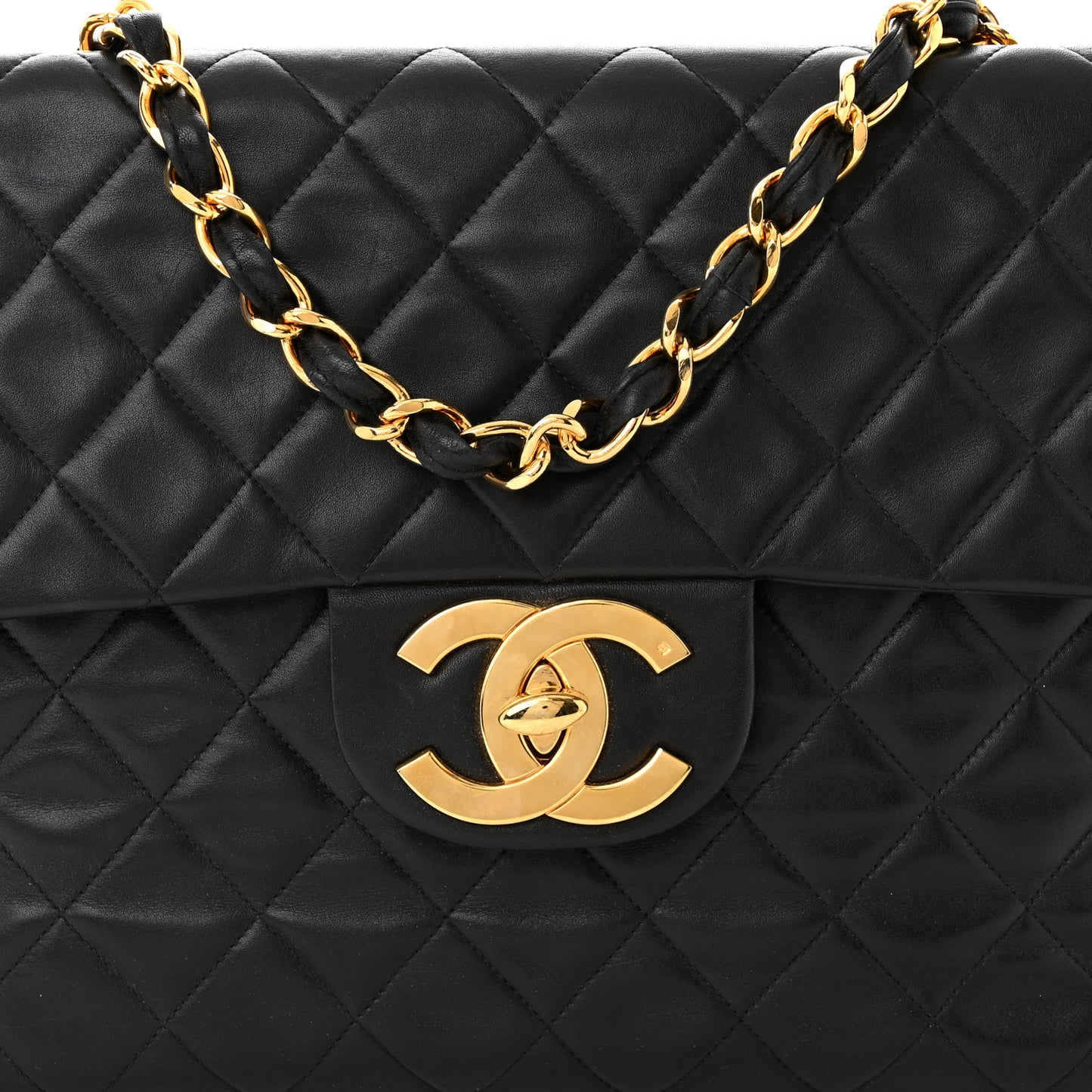 Lambskin Quilted XL Jumbo Single Flap Black