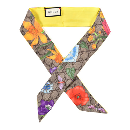 Gucci Silk Twill GG Monogram Special Flory Neck Bow Scarf Beige Yellow 1 of 5