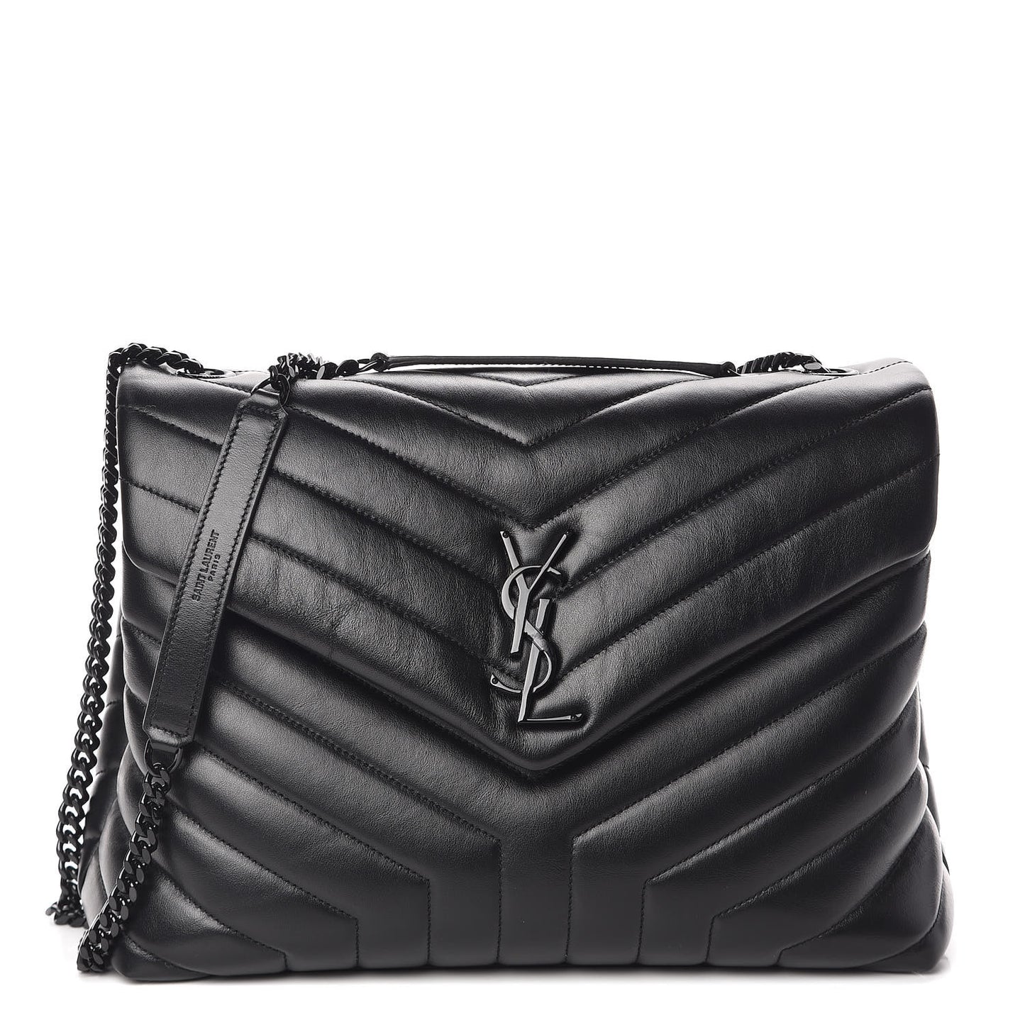 Calfskin Y Quilted Monogram Medium Loulou Chain Satchel Black