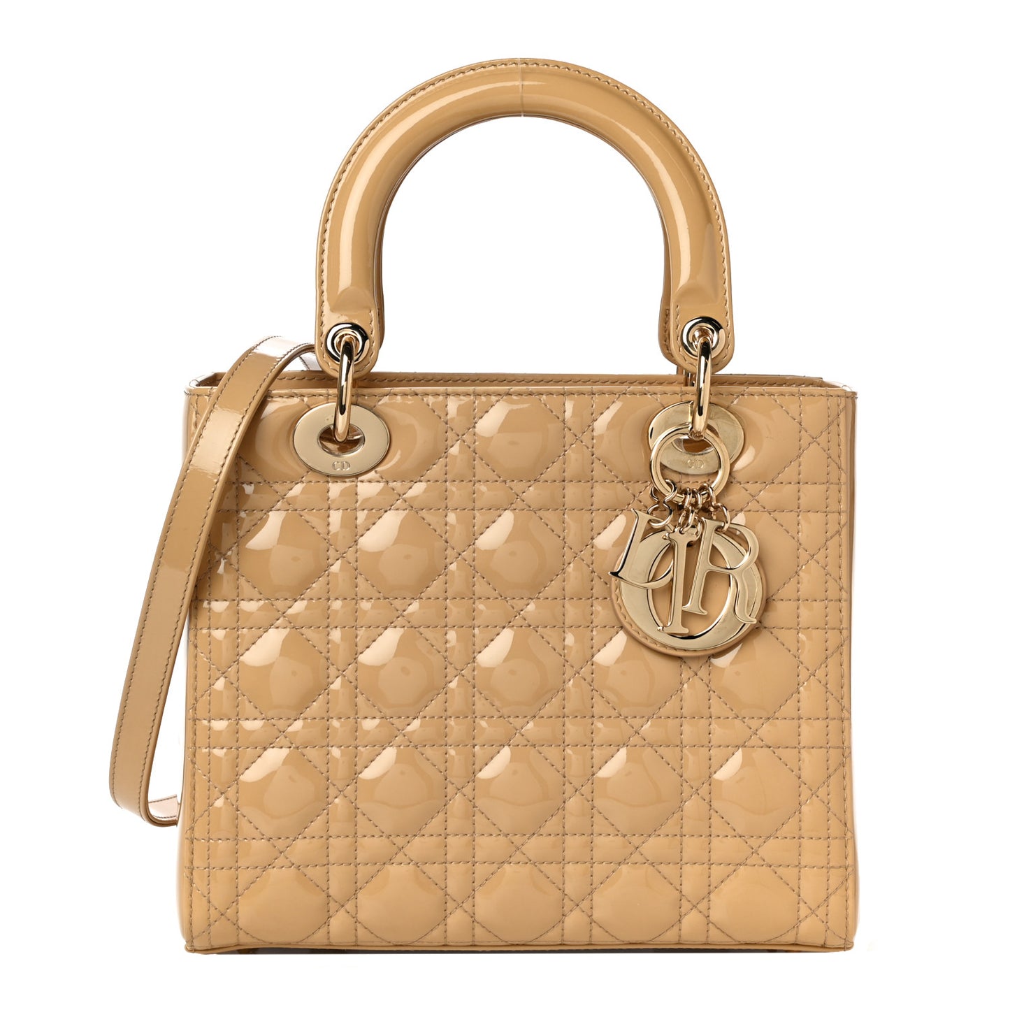 Patent Cannage Medium Lady Dior Beige