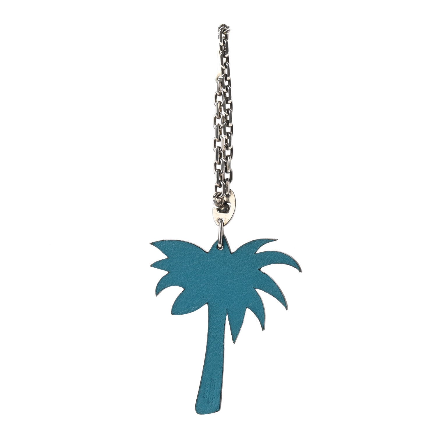 Hermes Swift Palm Tree Key Chain Bag Charm Bleu Izmir 1 of 3