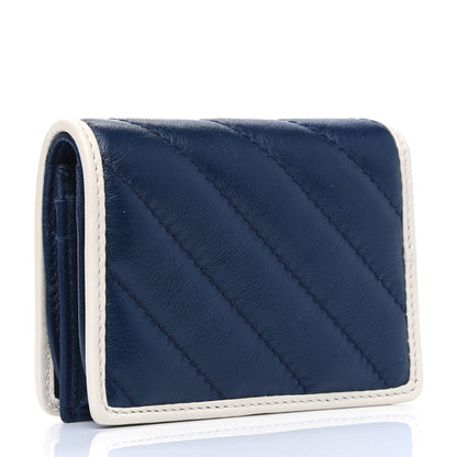 Gucci Vintage Effect Calfskin Matelasse Diagonal Torchon GG Marmont Card Case Wallet Blue Agata Mystic White 2 of 5