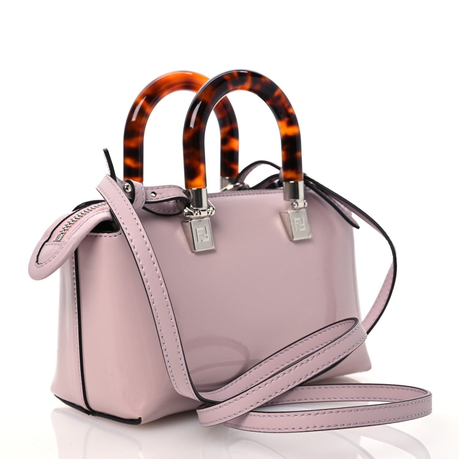 Fendi Vitello King Plexiglass Logo Embossed Mini By The Way Top Handle Boston Bag Soft Berry 2 of 10