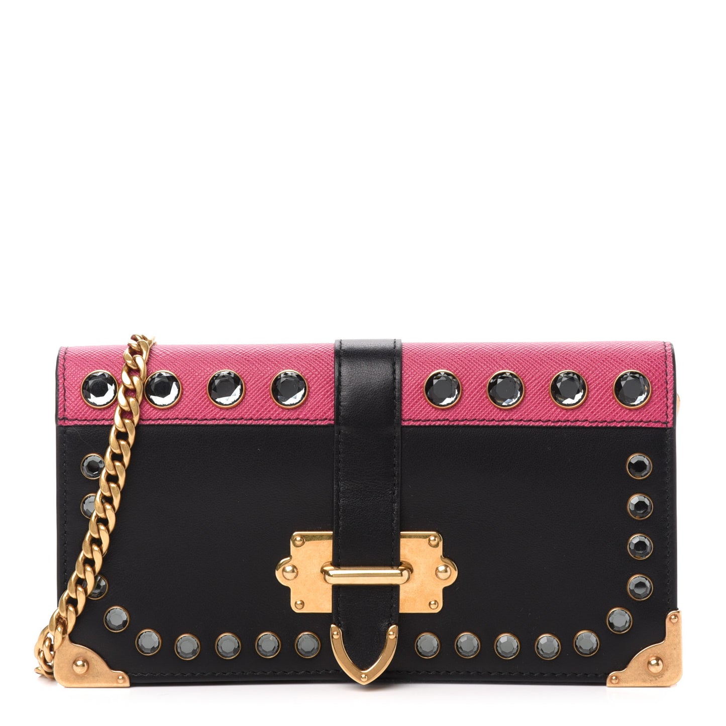 City Calfskin Cahier Crystal Studded Mini Bag Fuxia Black