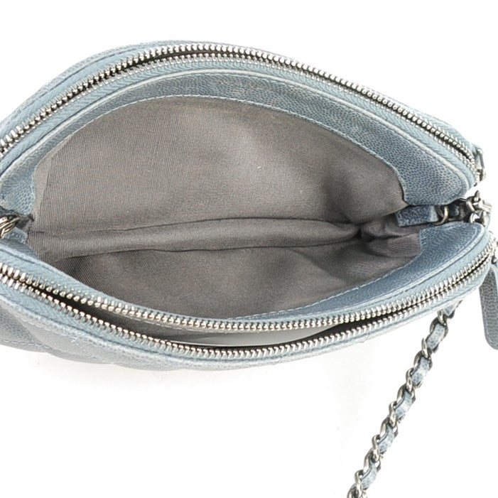 Caviar Quilted Small Clutch With Chain Grey