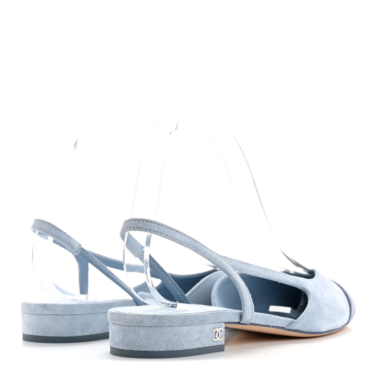 Chanel Suede Cap Toe CC Coco Slingback Pumps 39 Light Blue 5 of 10