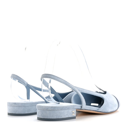 Chanel Suede Cap Toe CC Coco Slingback Pumps 39 Light Blue 5 of 10