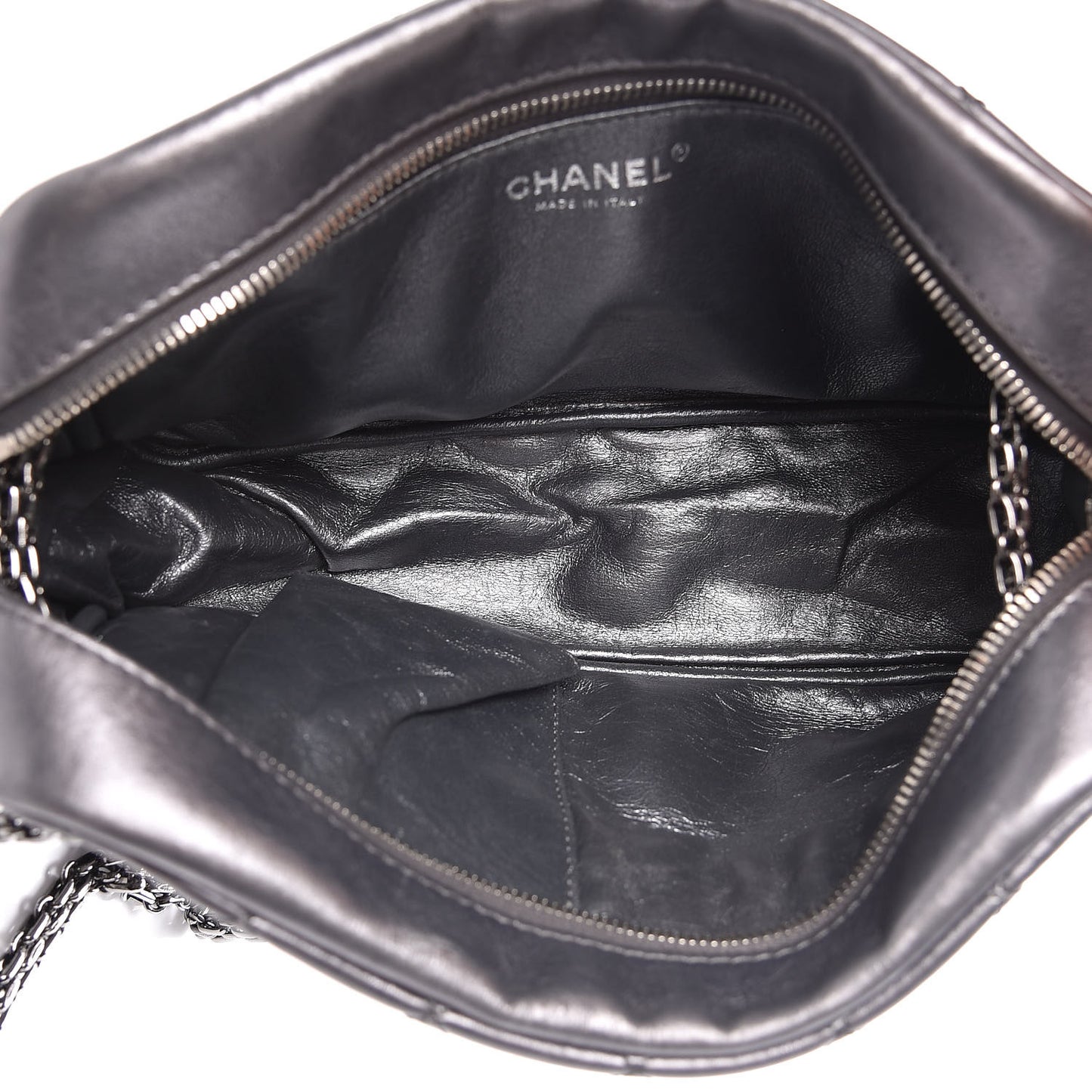 Metallic Aged Calfskin Quilted Medium Reissue Camera Case Dark Silver