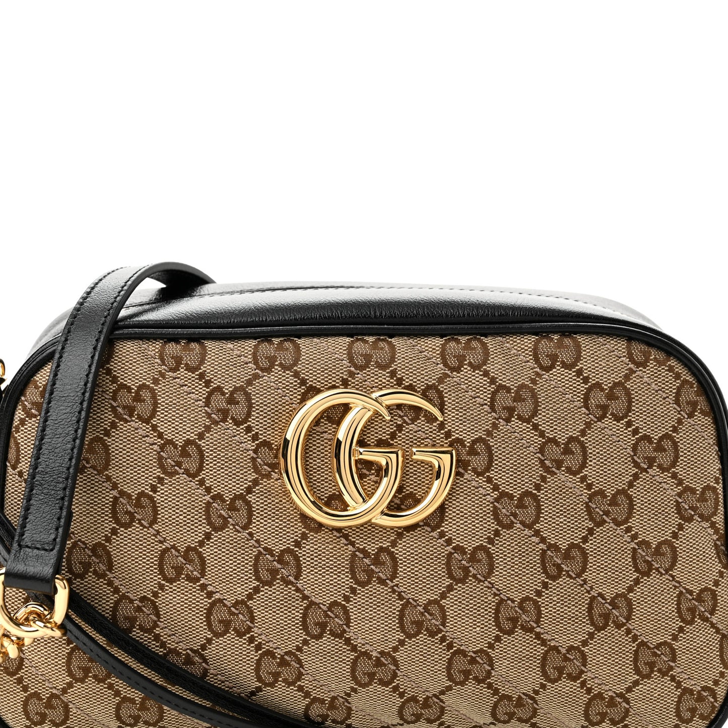 Monogram Matelasse Diagonal Small GG Marmont Chain Shoulder Bag Beige Black
