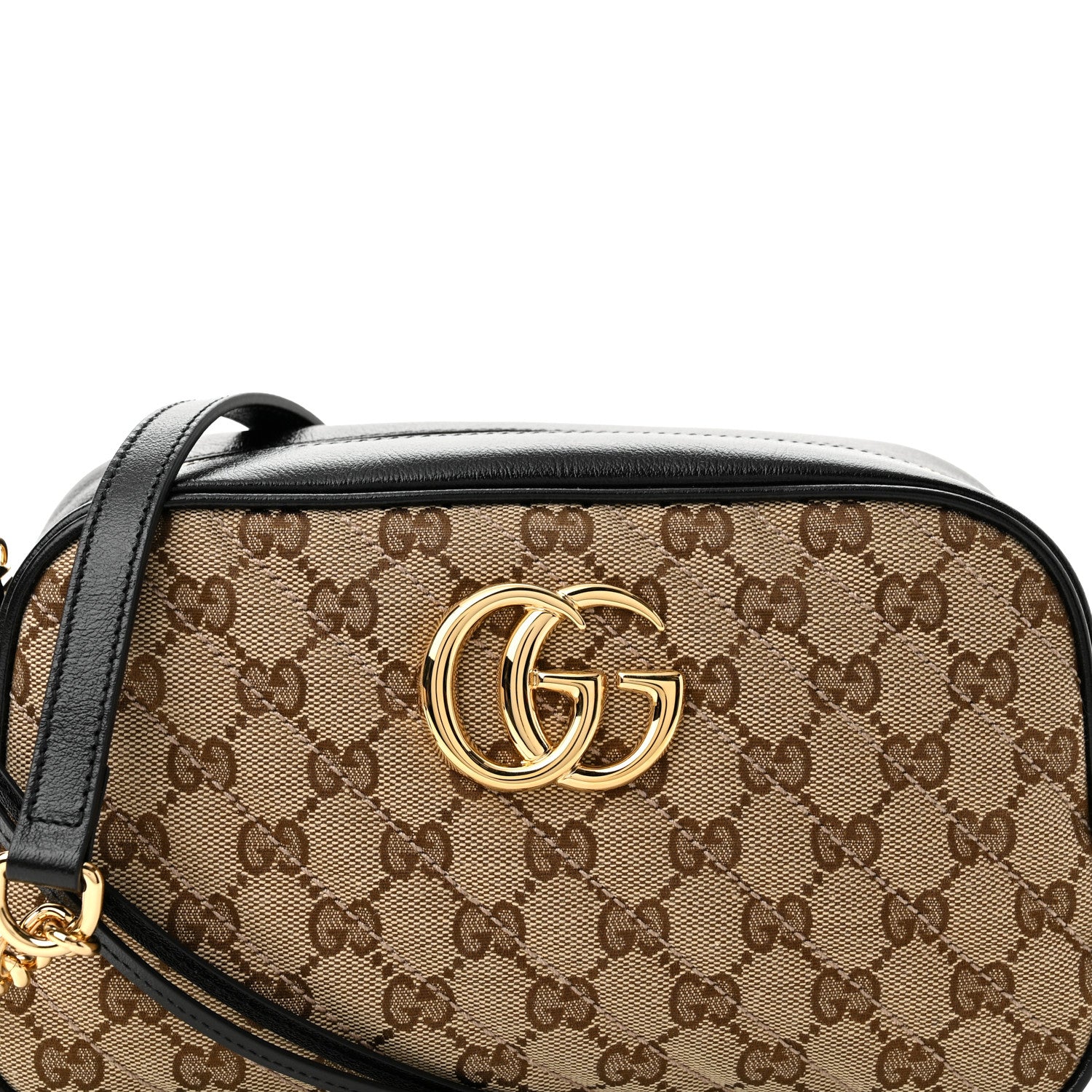 Gucci Monogram Matelasse Diagonal Small GG Marmont Chain Shoulder Bag Beige Black 8 of 10