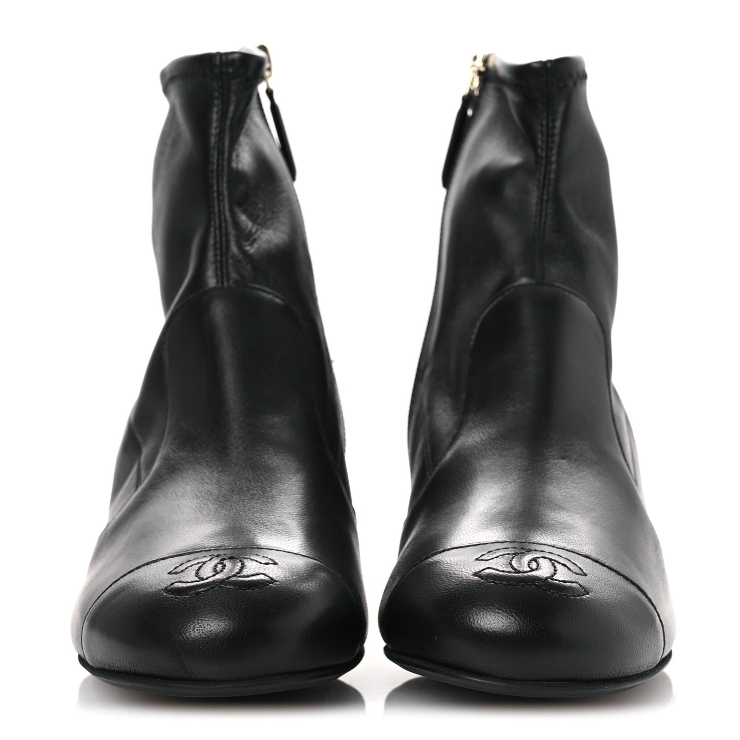 Stretch Lambskin Cap Toe CC Short Boots 36.5 Black
