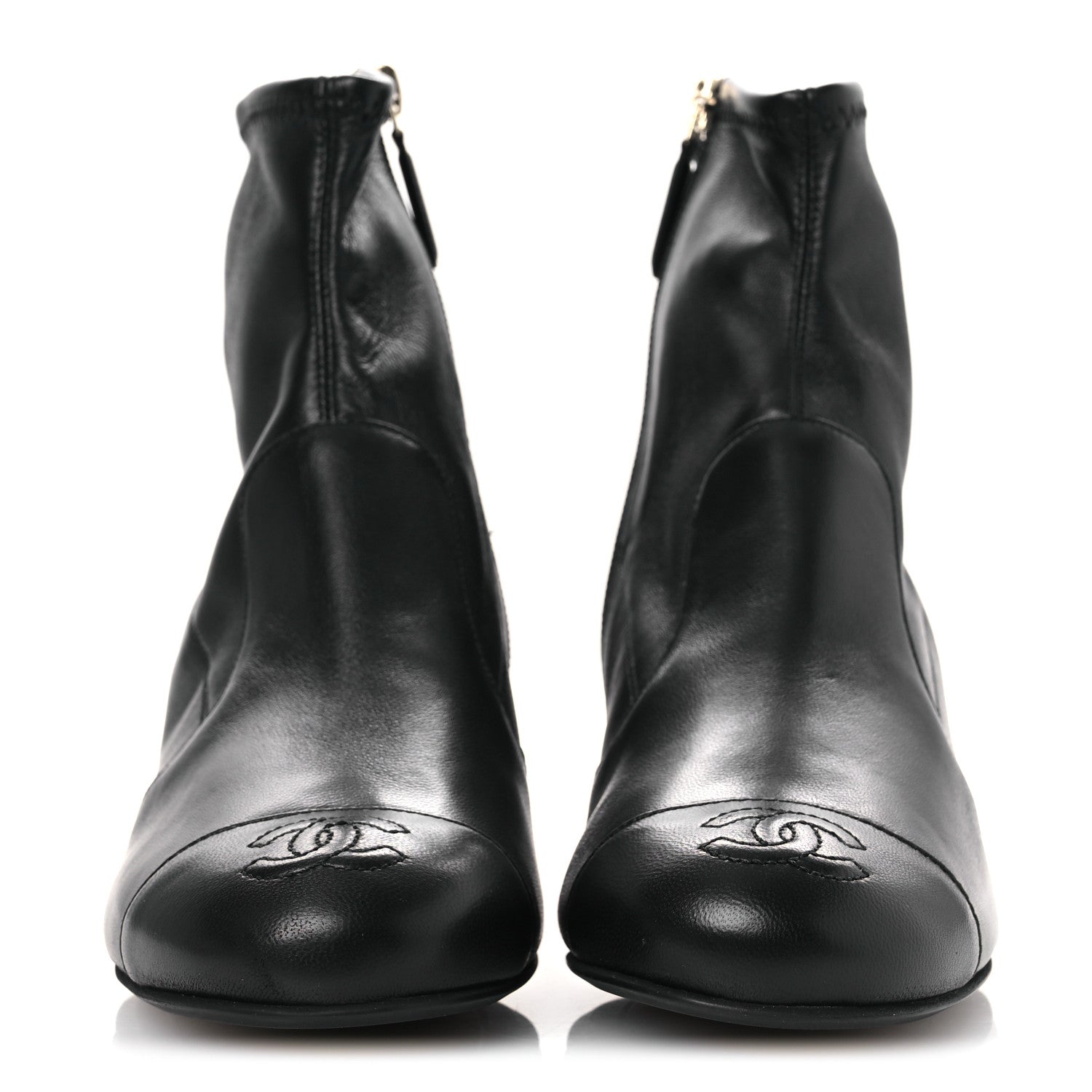 Chanel Stretch Lambskin Cap Toe CC Short Boots 36.5 Black 3 of 12
